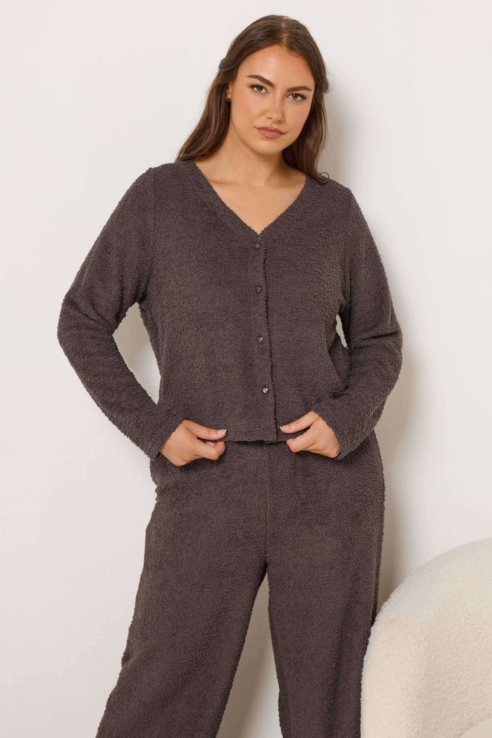 YOURS Plus Size Chocolate Brown Chenille Cardigan | Yours Clothing 1