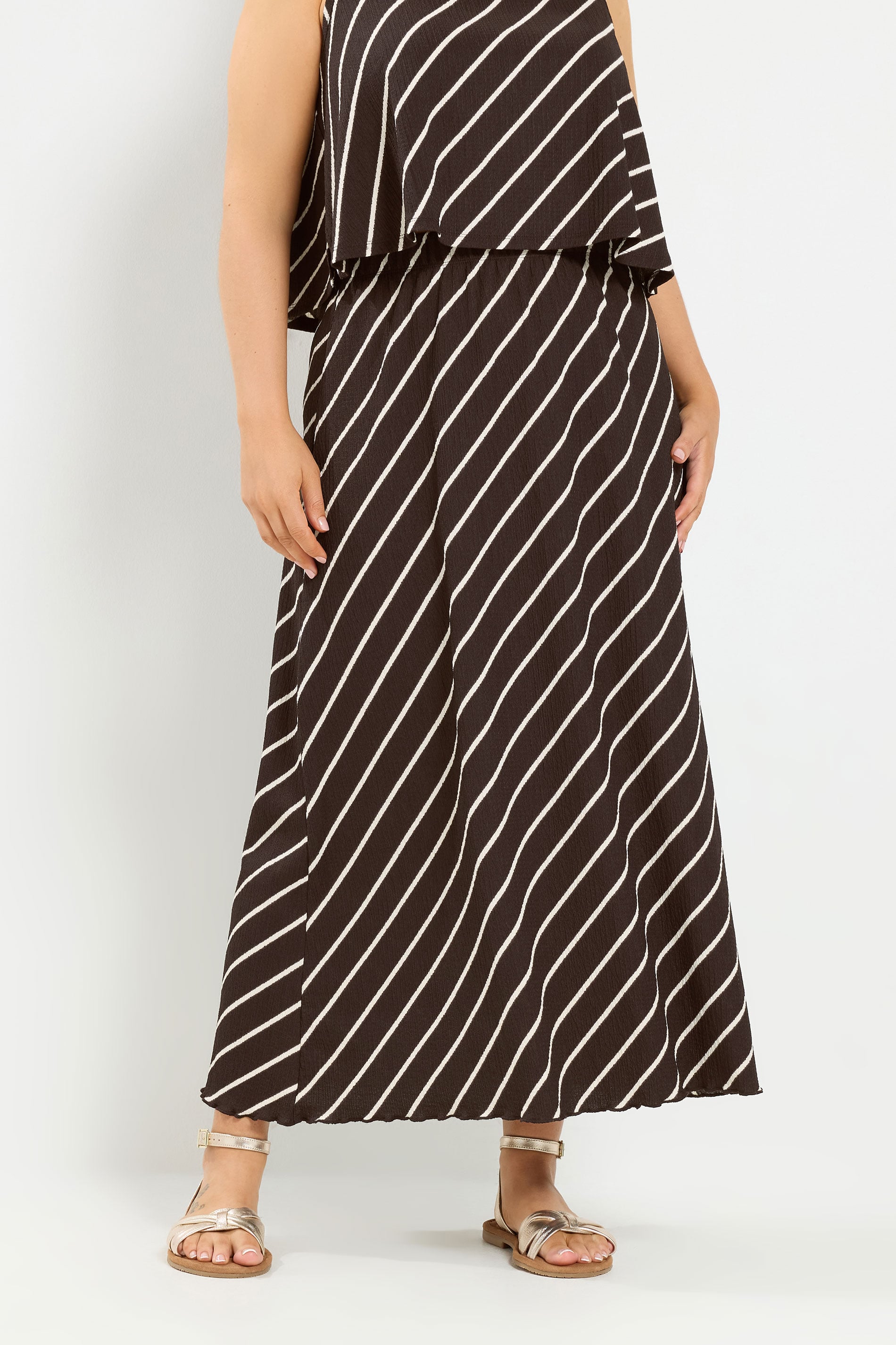 YOURS Plus Size Chocolate Brown Stripe Maxi Skirt | Yours Clothing 3