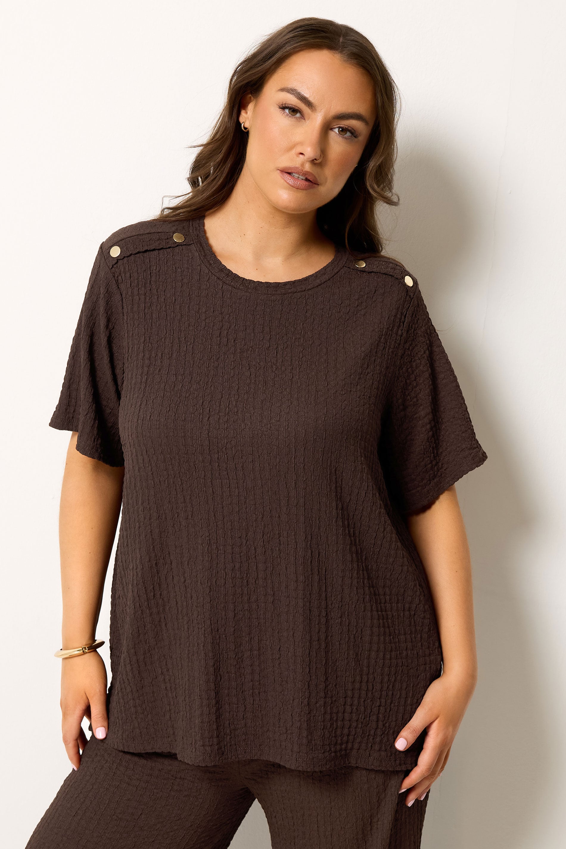 YOURS Plus Size Chocolate Brown Bubble Texture Top | Yours Clothing 3