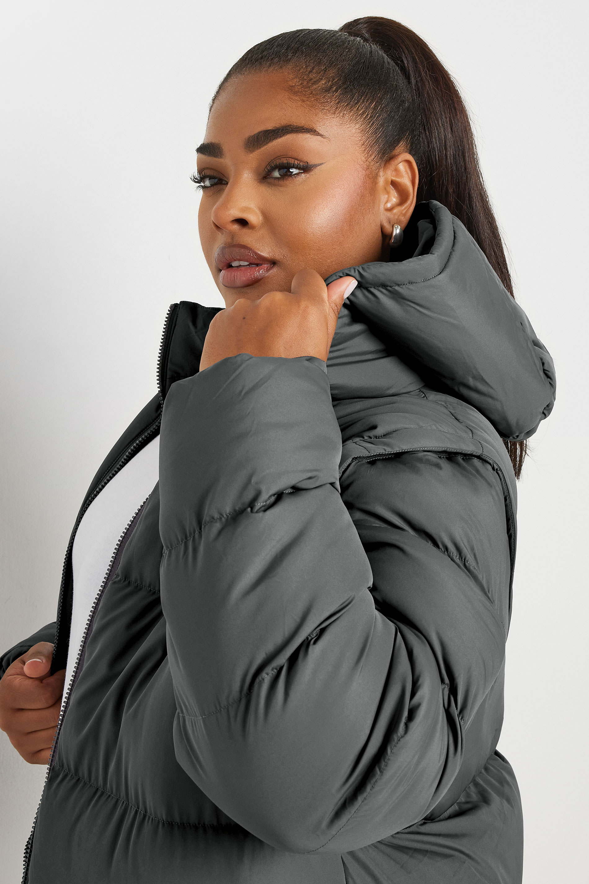 YOURS Plus Size Grey 2 In 1 Padded Longline Puffer Coat & Gilet | Yours Clothing 6