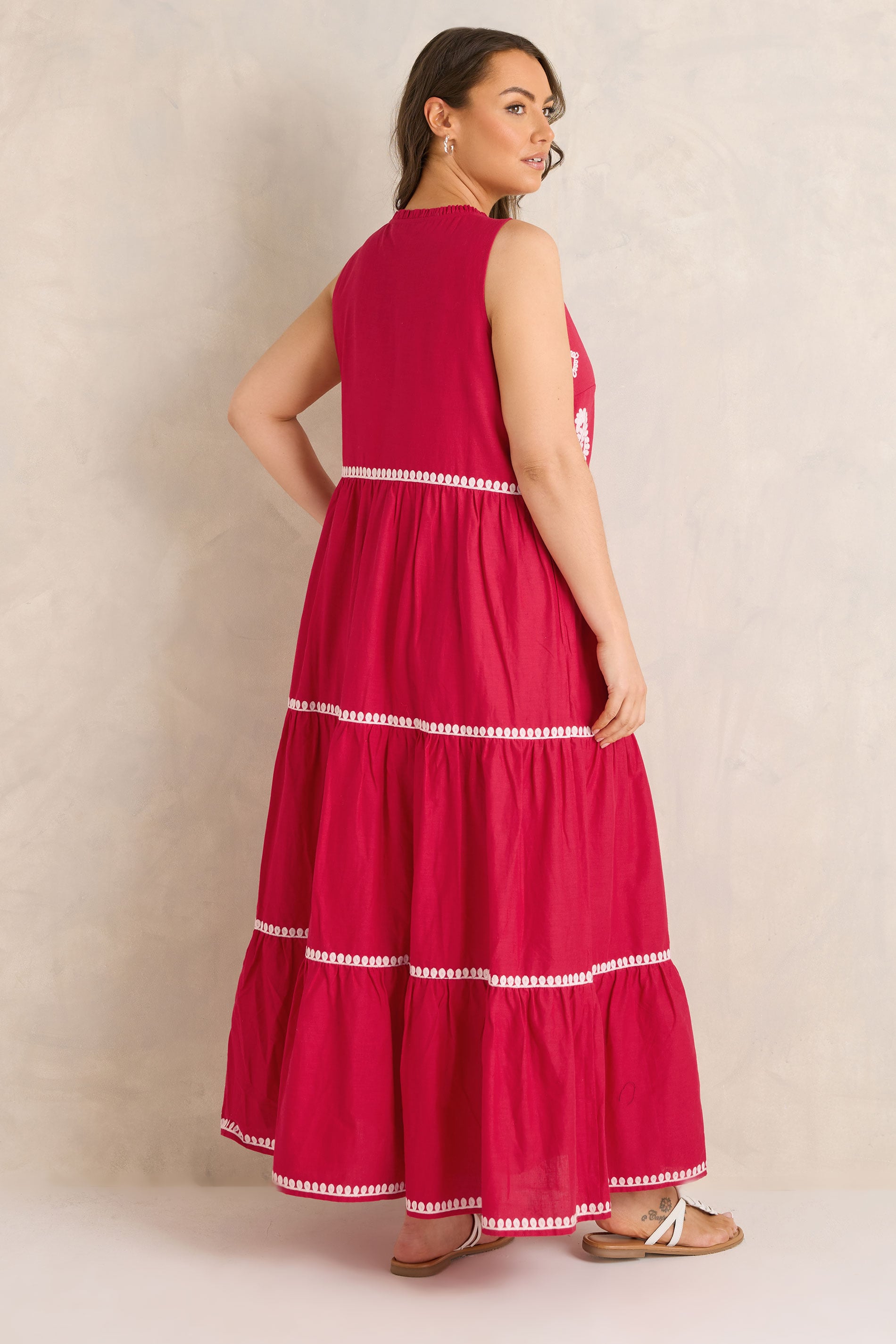 EVANS Plus Size Red Embellished Cotton Maxi Dress | Evans 2