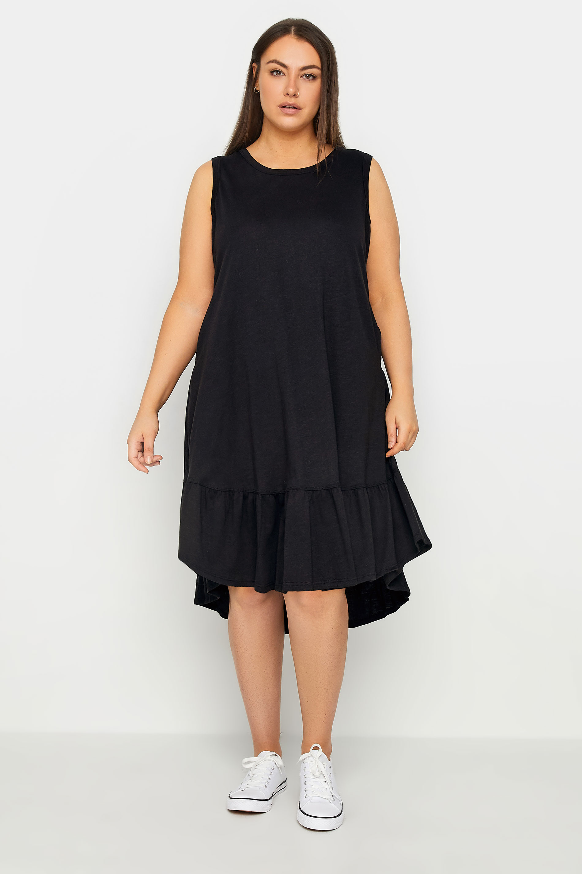 Evie Ruffle Sleeveless Black Plain Dress 1