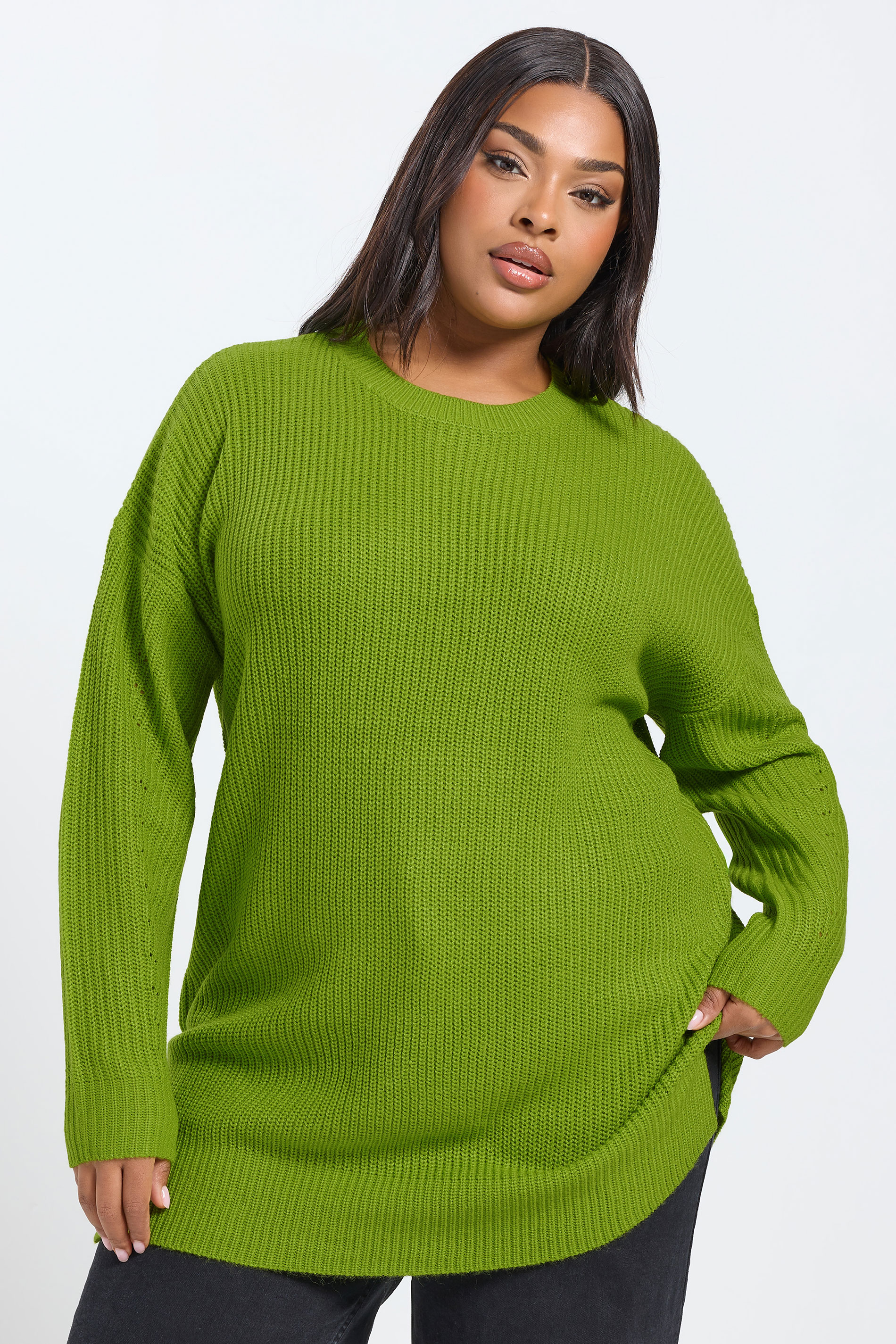 YOURS Plus Size Green Drop Shoulder Jumper | Yours Clothing 3