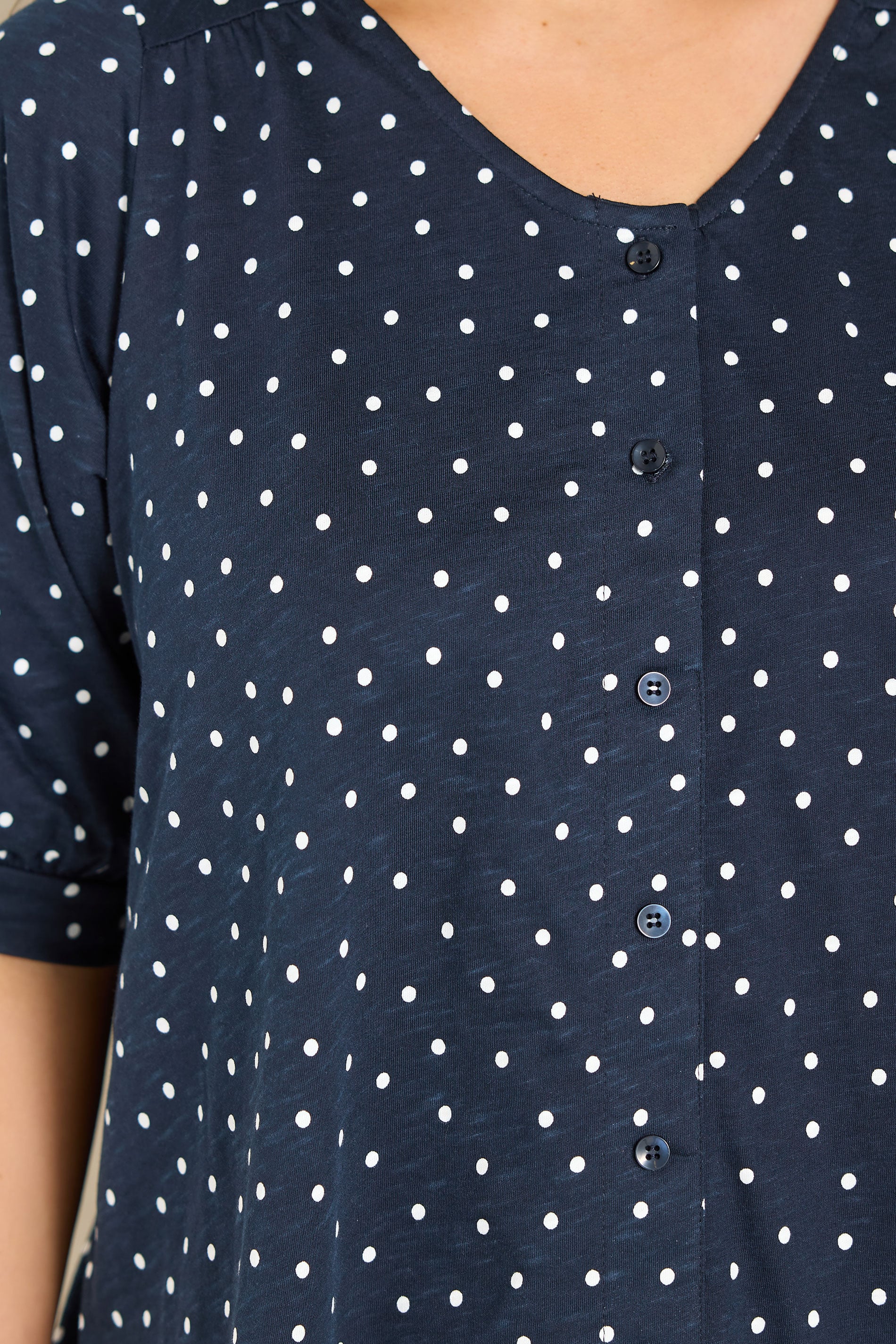 Evans Women's Blue Curve Navy Polka Dot Cotton Top Size 18