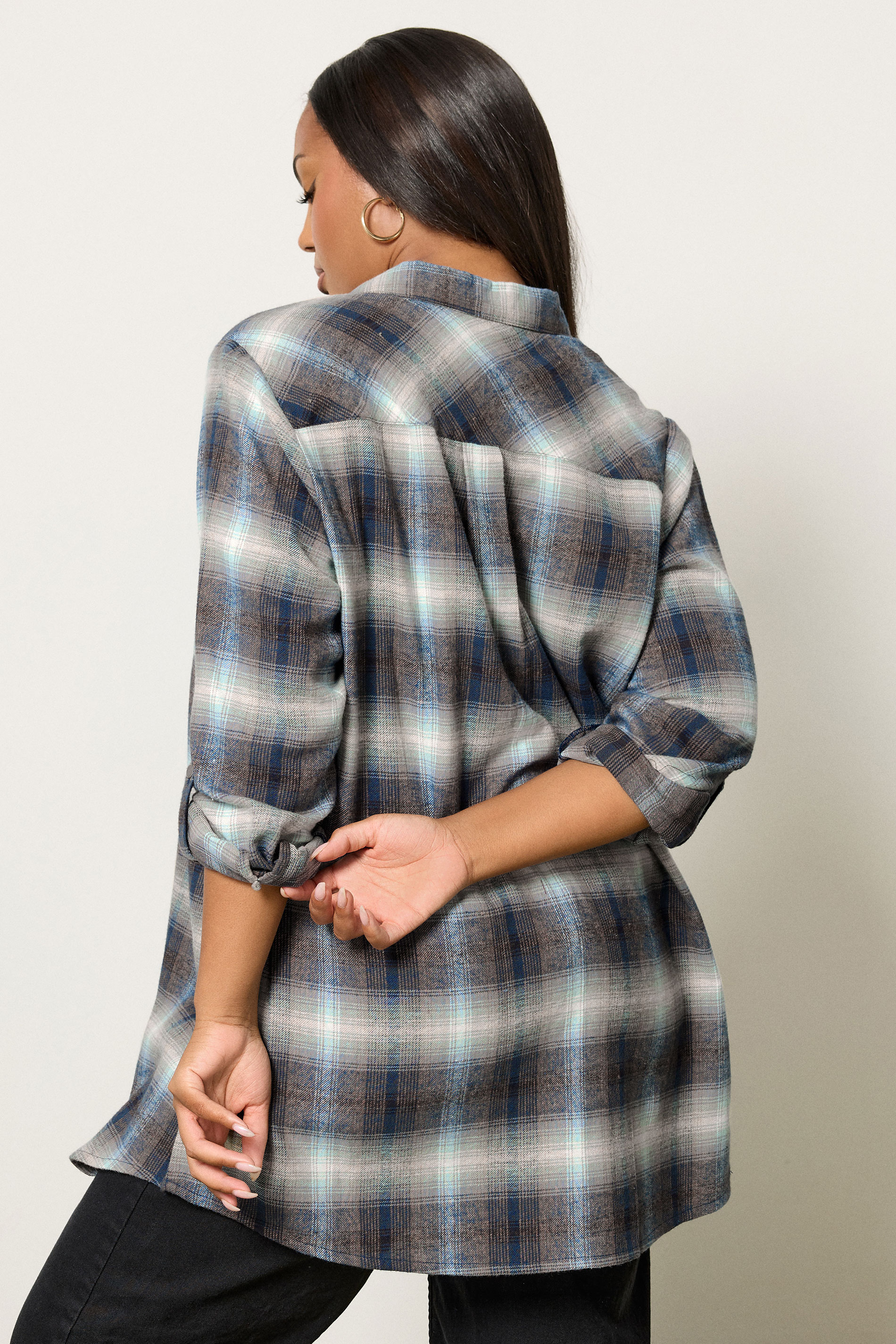 YOURS Plus Size Blue Check Boyfriend Shirt | Yours Clothing 4