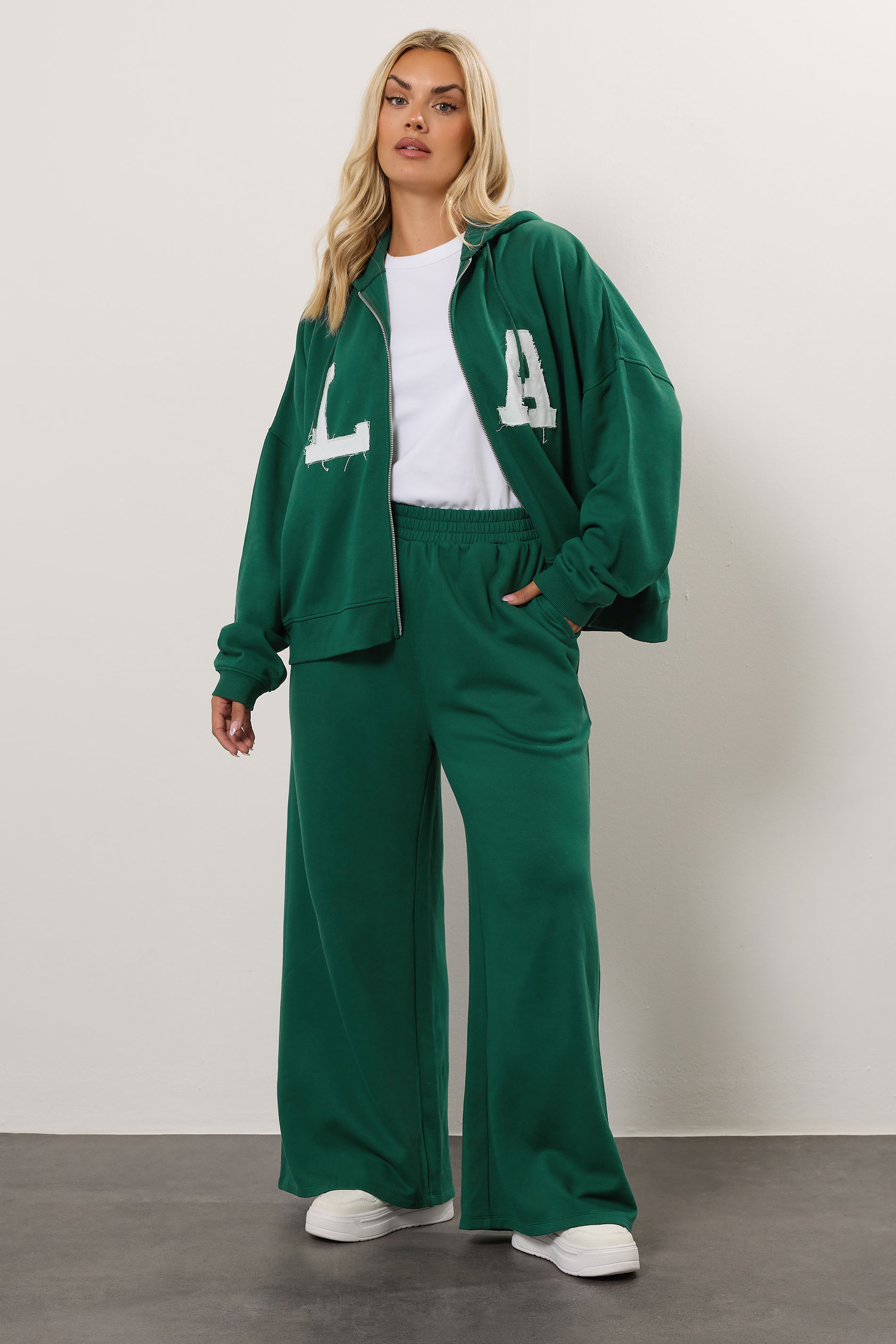 YOURS Plus Size Green 'LA' Wide Leg Joggers | Yours Clothing 1