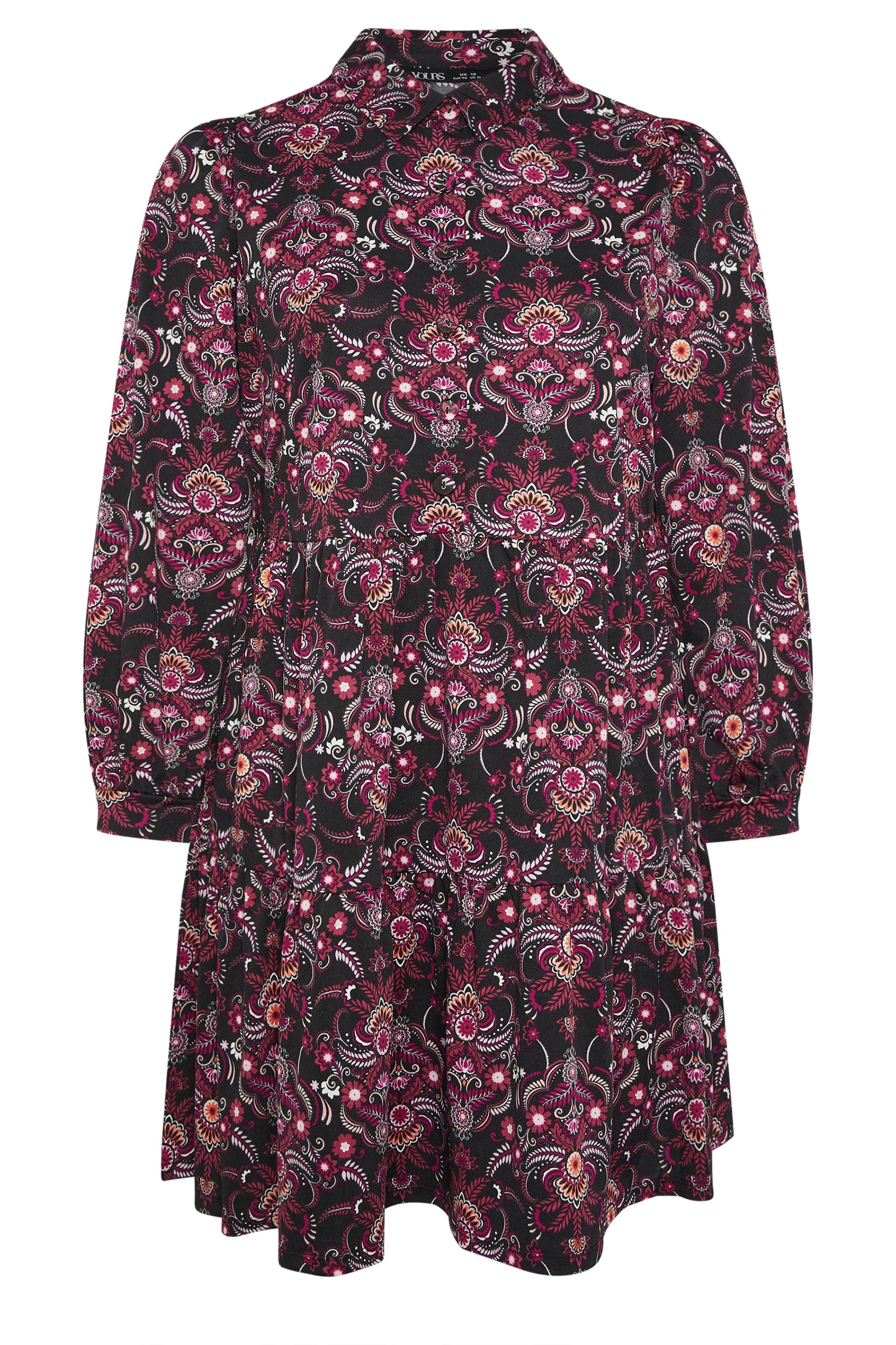 YOURS Plus Size Black Paisley Tiered Shirt Dress | Yours Clothing 6