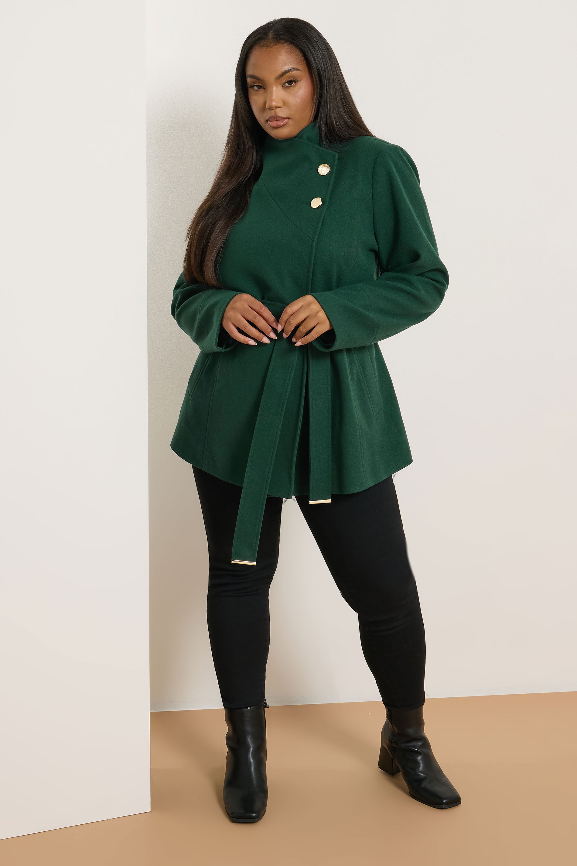YOURS Plus Size Dark Green Formal Wrap Coat | Yours Clothing 1