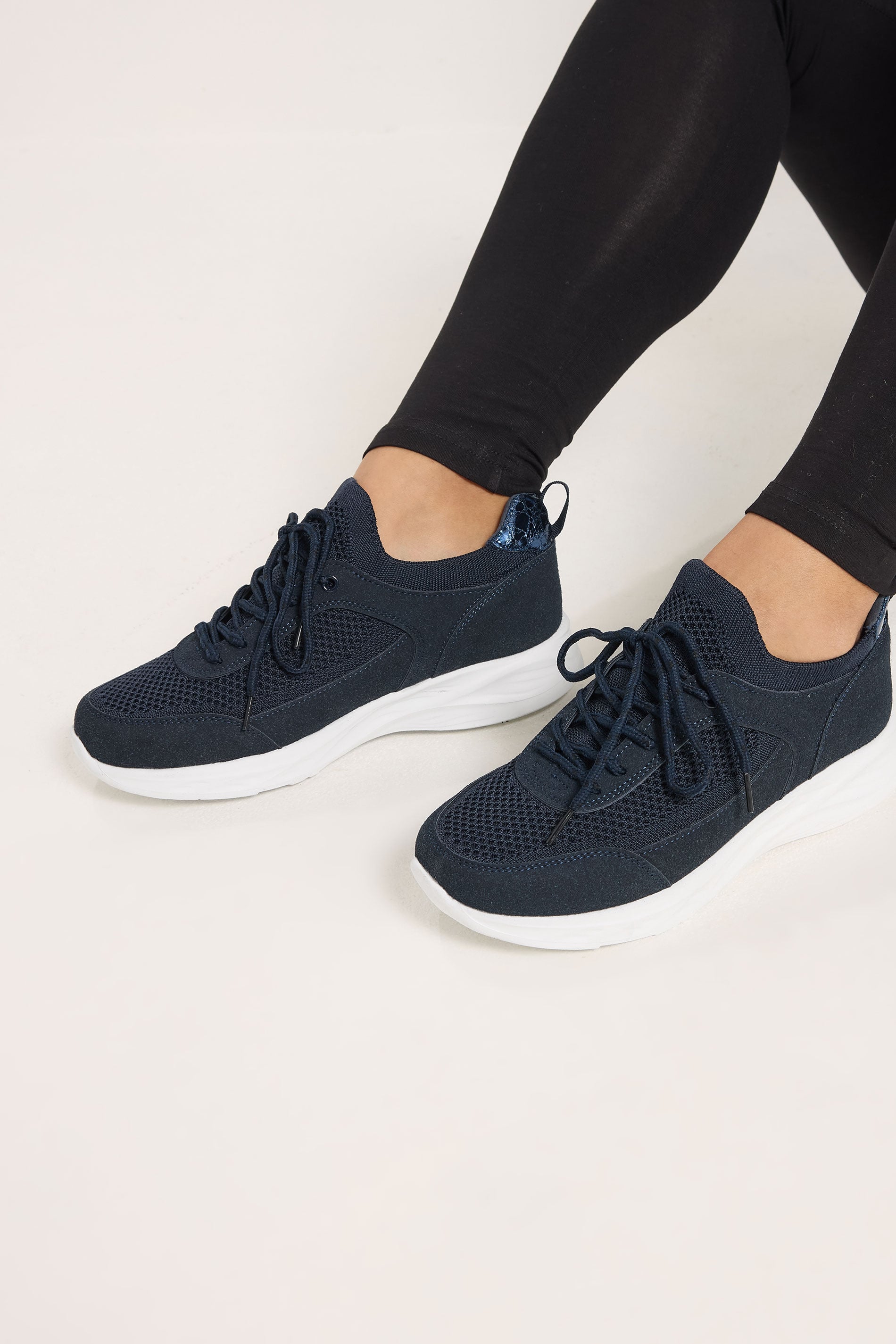 Navy Blue Knitted Trainers In Extra Wide EEE Fit | Yours Clothing 3