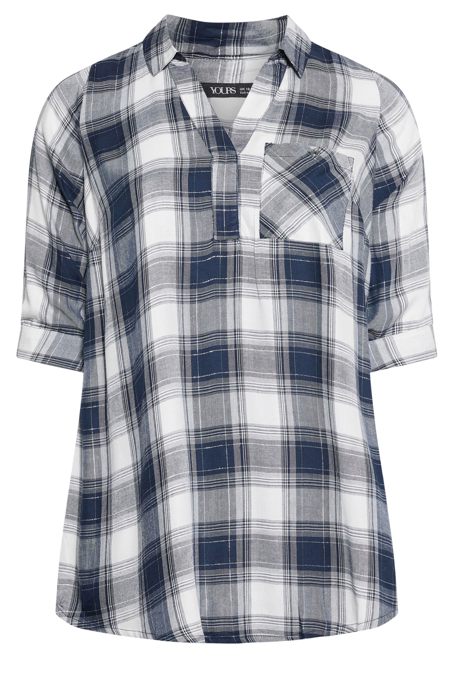 YOURS Plus Size Navy Blue Check Overhead Shirt | Yours Clothing 5