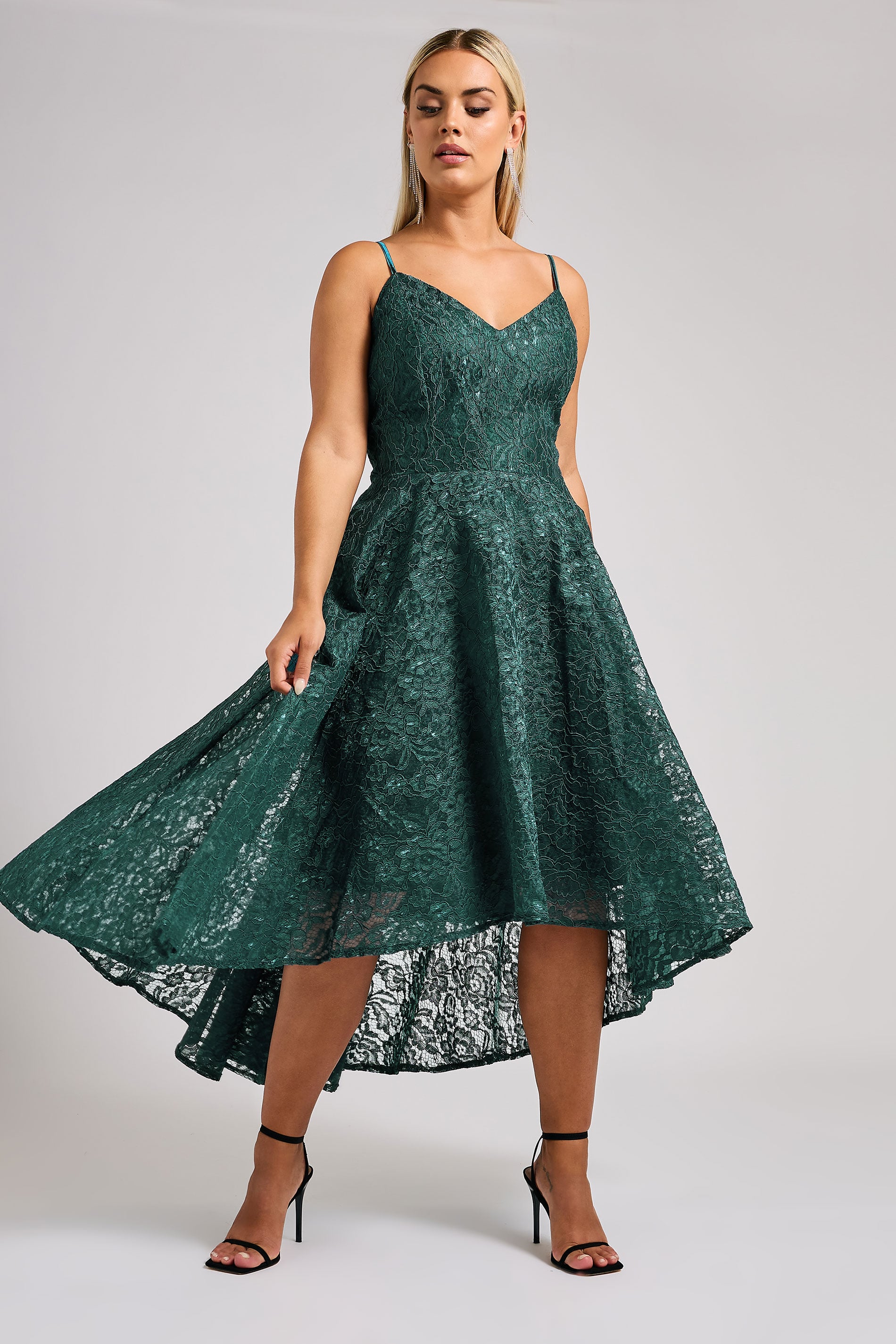 YOURS LONDON Plus Size Emerald Green Lace Midi Dress | Yours Clothing 3