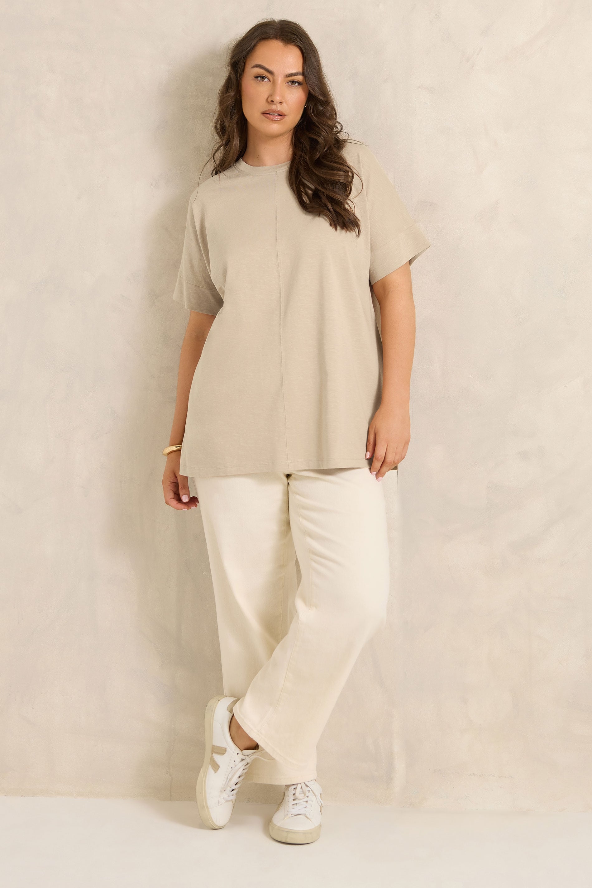 EVANS Plus Size Natural Brown Pure Cotton T-Shirt | Evans 1