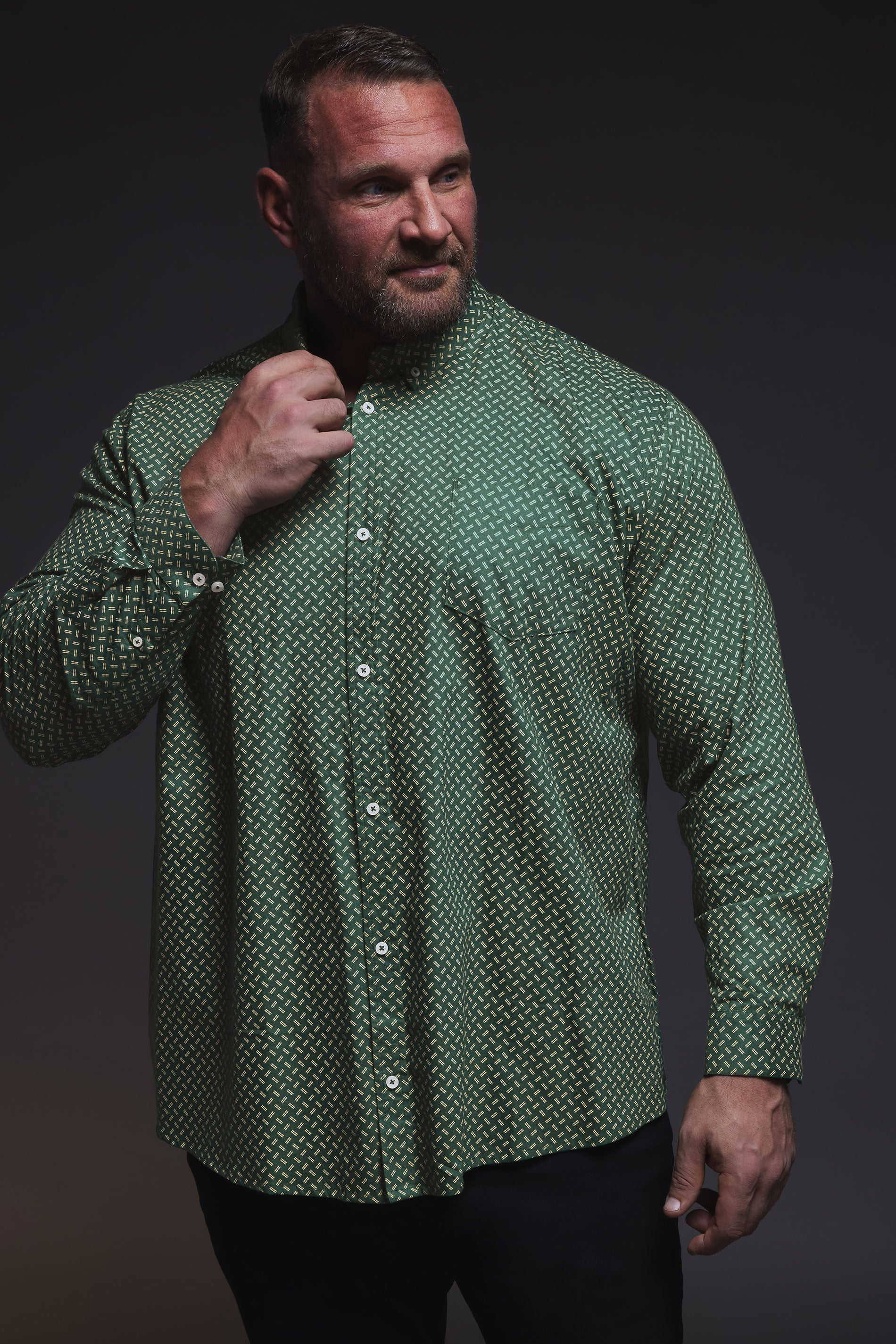 BadRhino Big & Tall Green Geometric Print Party Shirt | BadRhino 3