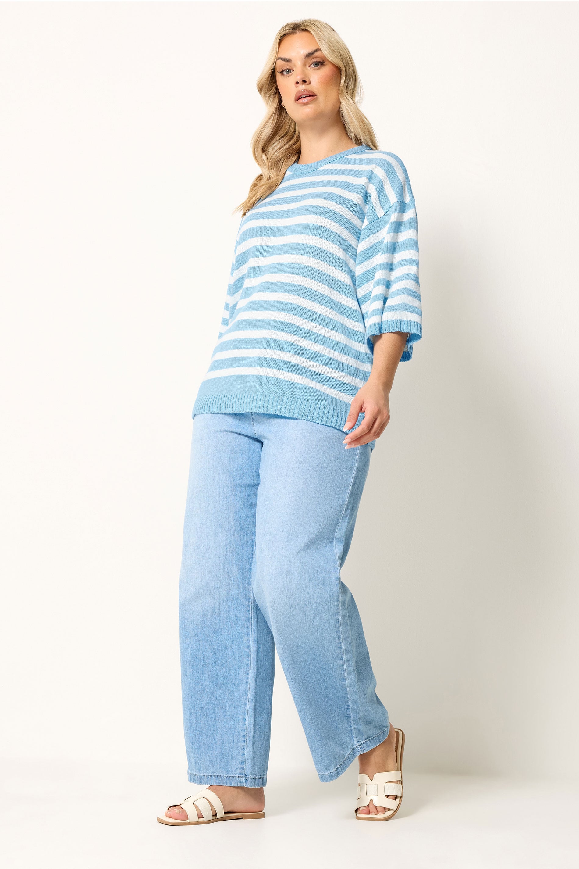 YOURS Plus Size Blue Striped Knitted Jumper | Yours Clothing 1
