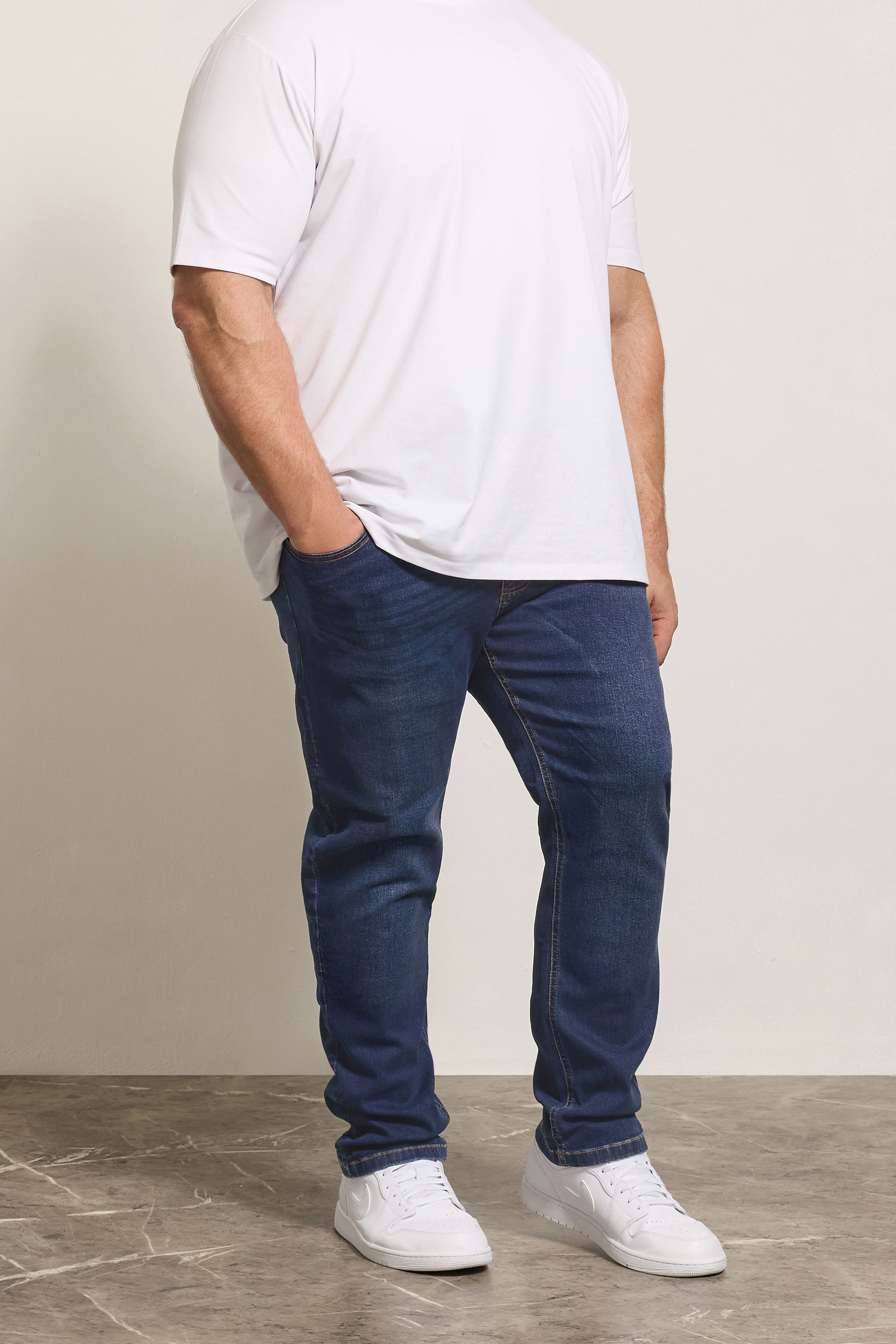 D555 Big & Tall Blue Blue Tapered Stretch Jeans | BadRhino 3