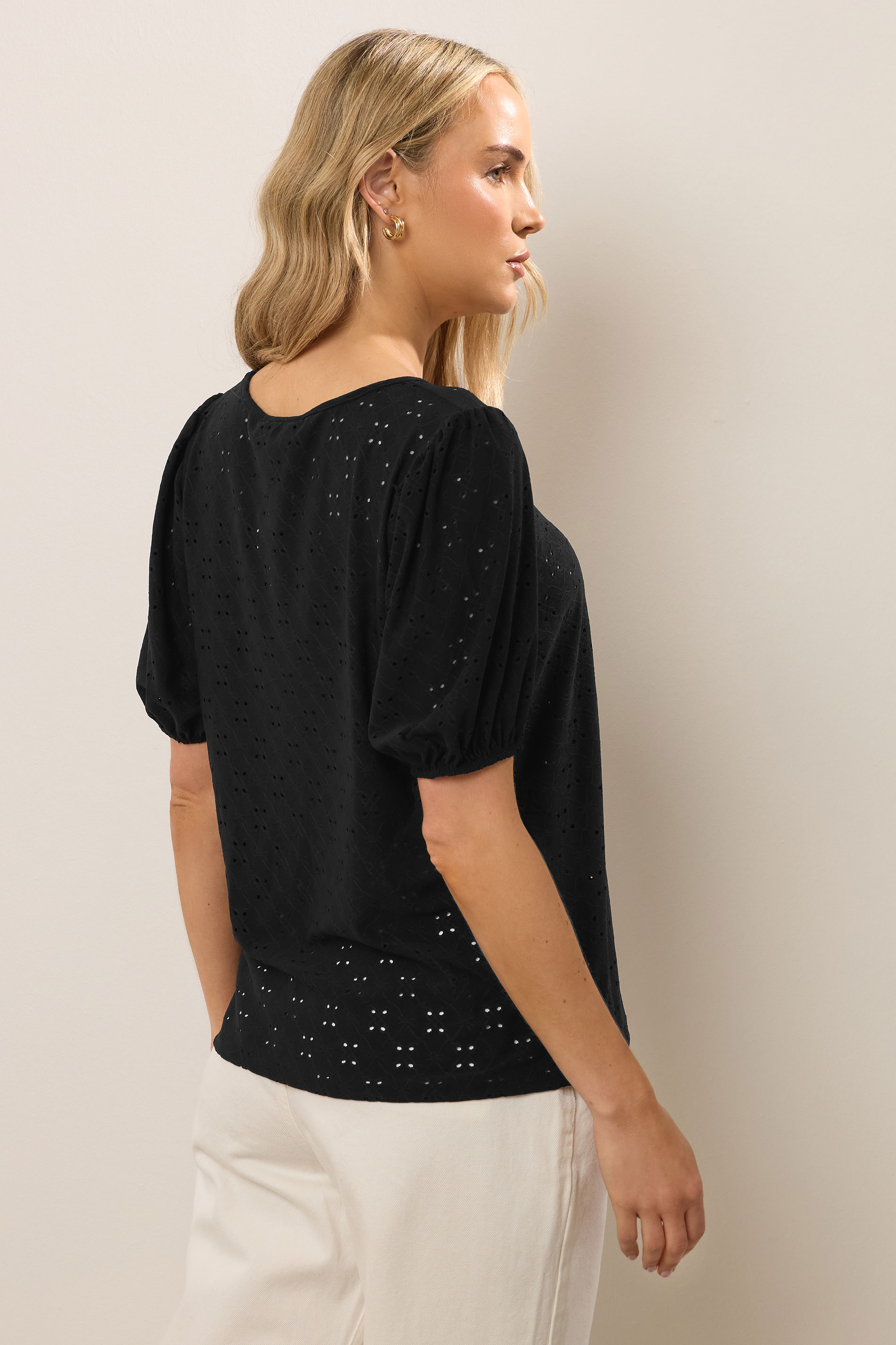 LTS Tall Black Broderie Puff Sleeve Top | Long Tall Sally 2