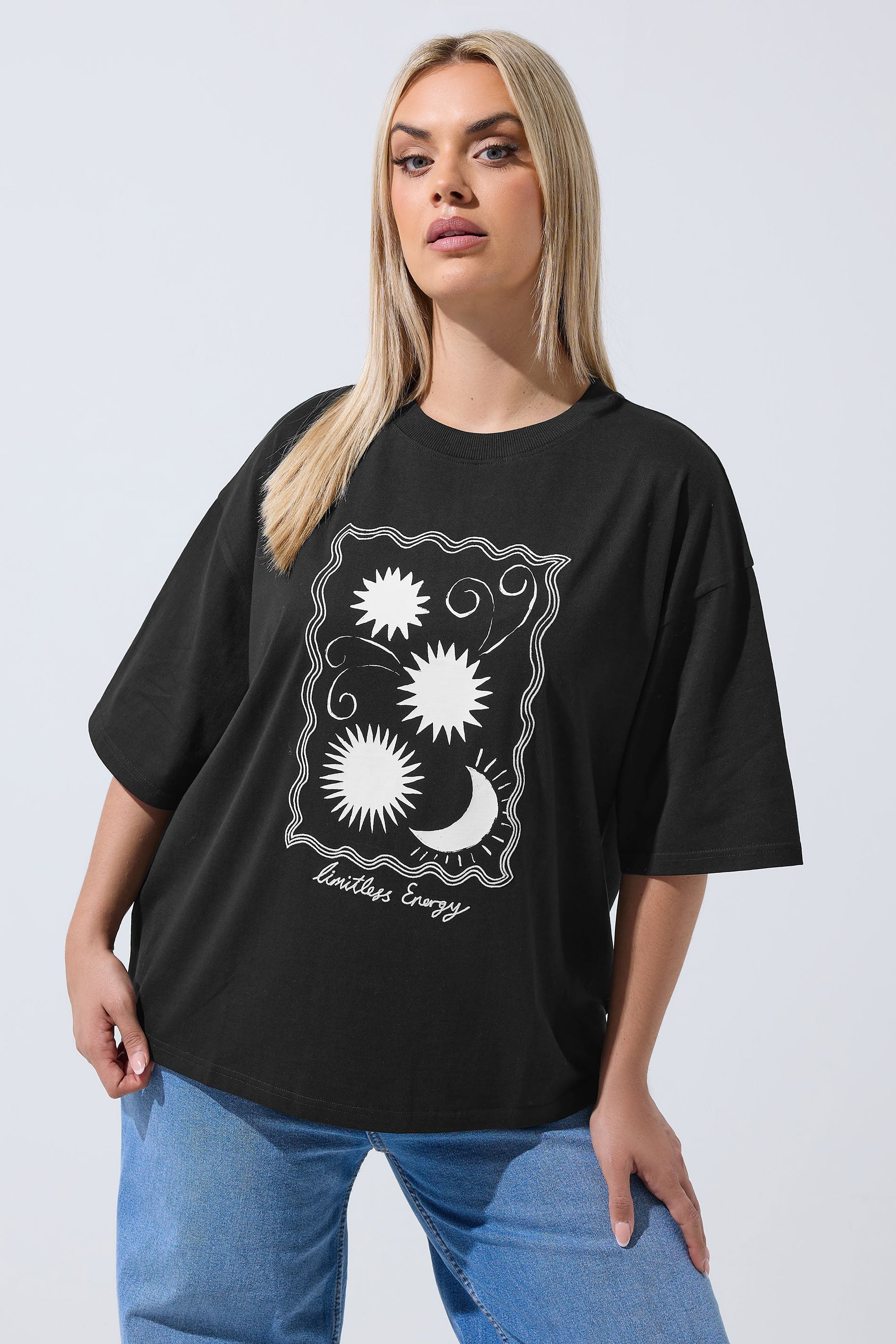 LIMITED COLLECTION Plus Size Black Embroidered Sun Graphic T-Shirt | Yours Clothing 3