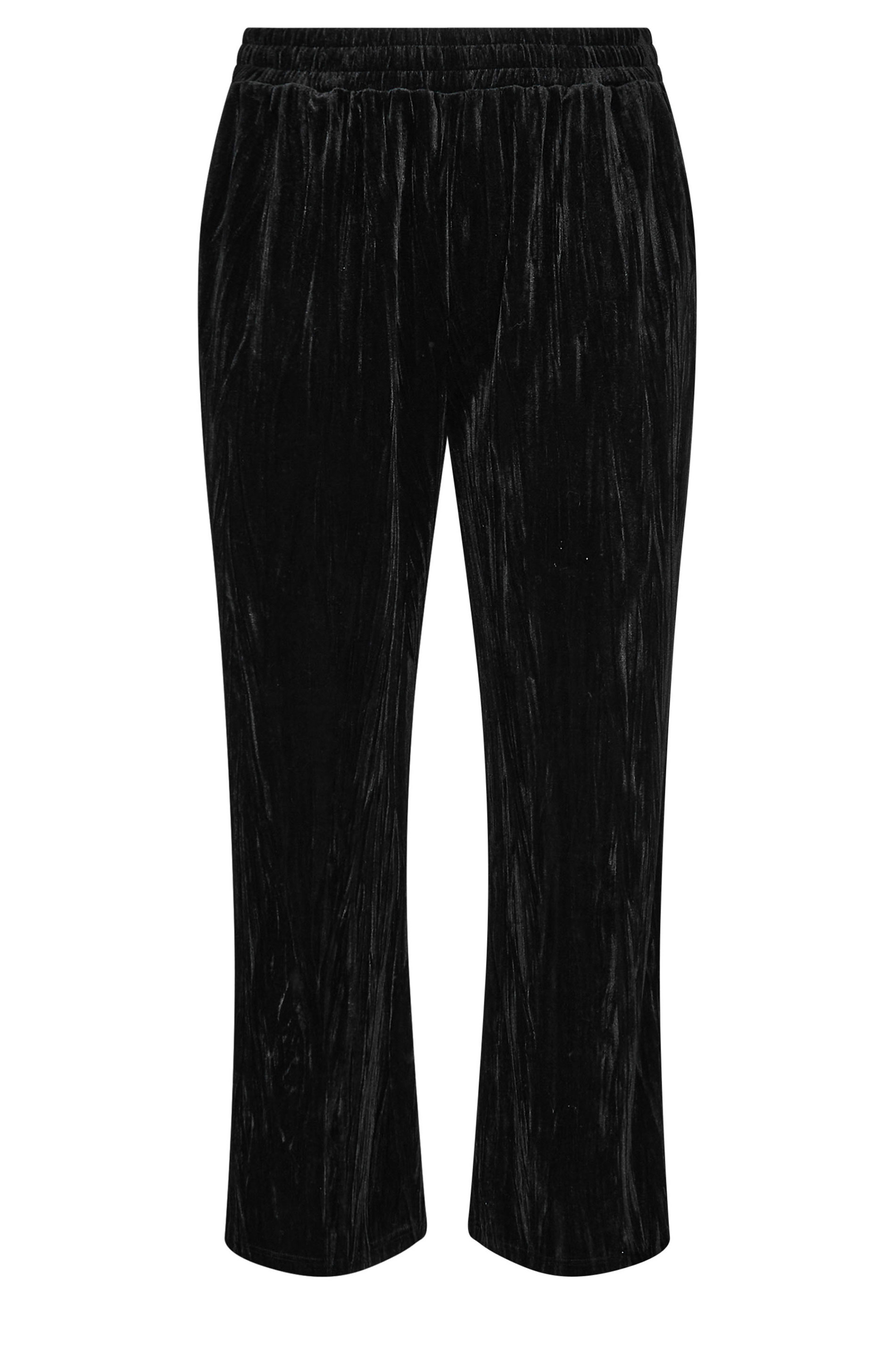 YOURS Plus Size Black Crushed Velvet Wide Leg Trouser | Yours Clothing 6