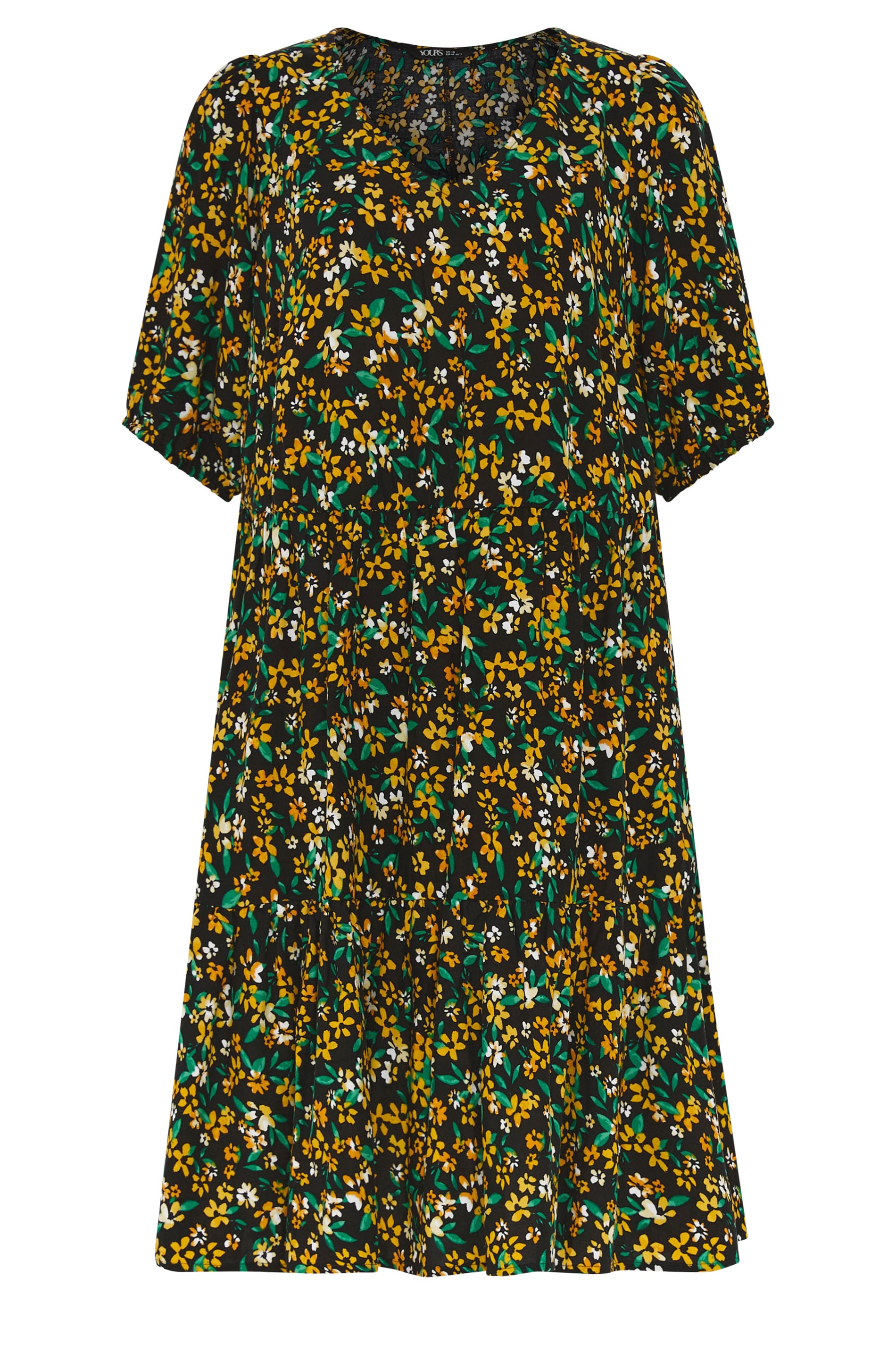 YOURS Plus Size Black Floral Tiered Mini Smock Dress | Yours Clothing 5