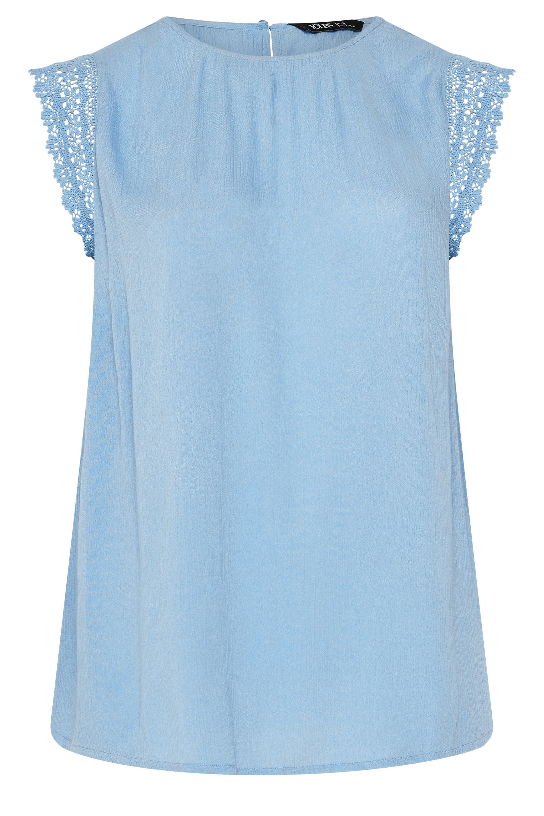 Yours Plus Size Blue Crochet Trim Crinkle Top | Yours Clothing 5