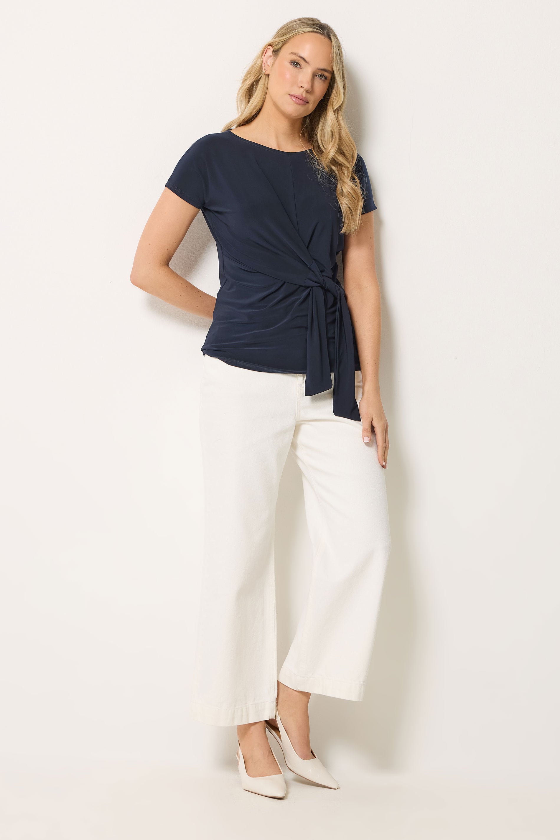 LTS Tall Women's Navy Blue Tie Detail Top | Long Tall Sally 1