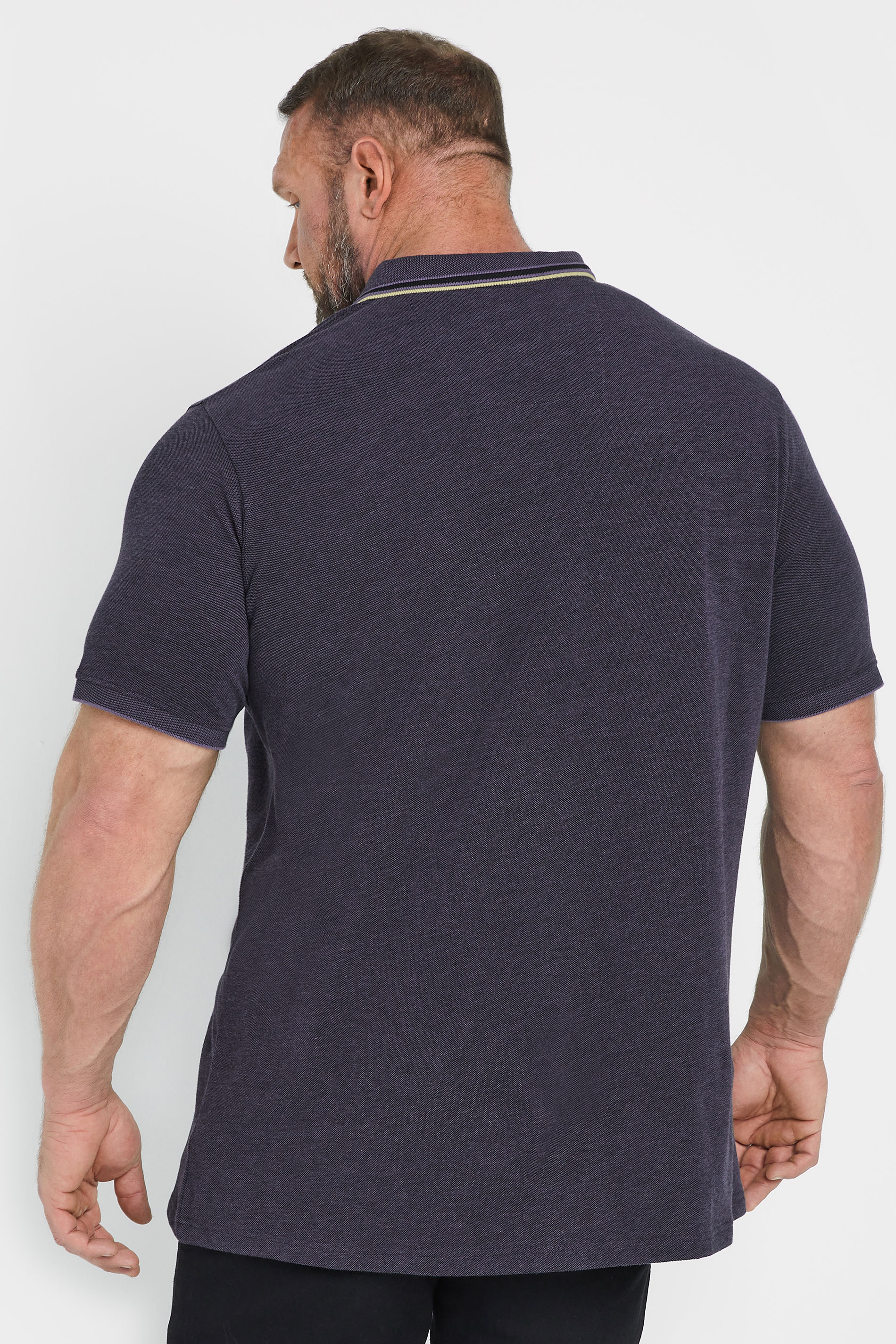 BadRhino Big & Tall Purple Textured Tipped Polo Shirt | BadRhino 2