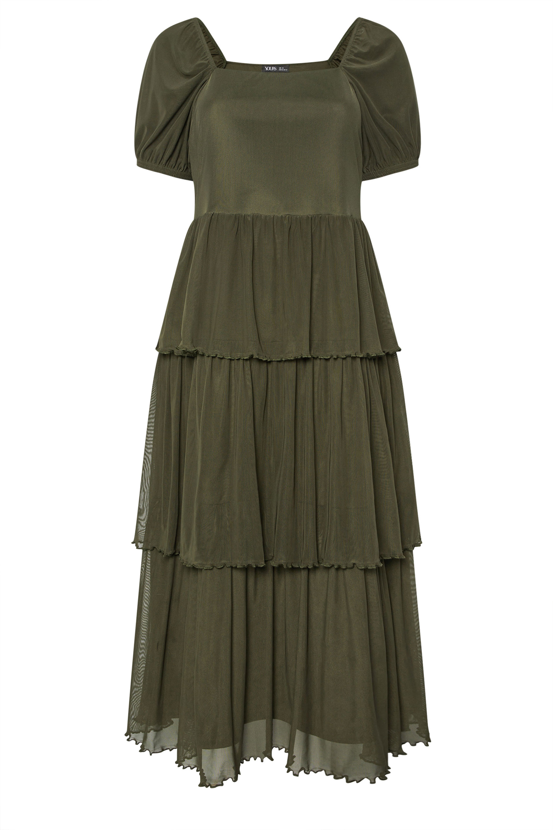 YOURS Plus Size Khaki Green Tiered Maxi Dress | Yours Clothing 5