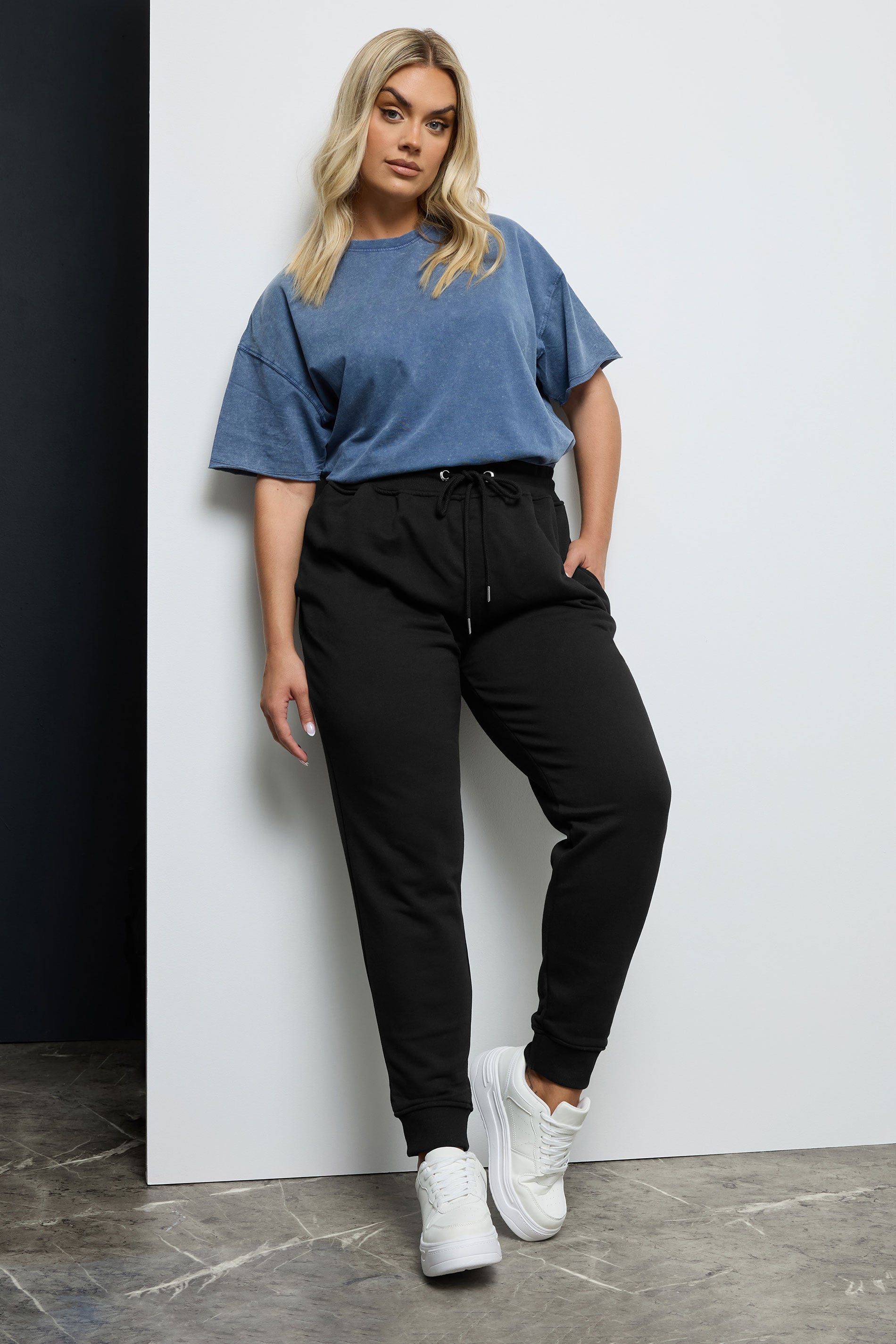 Plus Size Black Elasticated Joggers | Yours Clothing 1