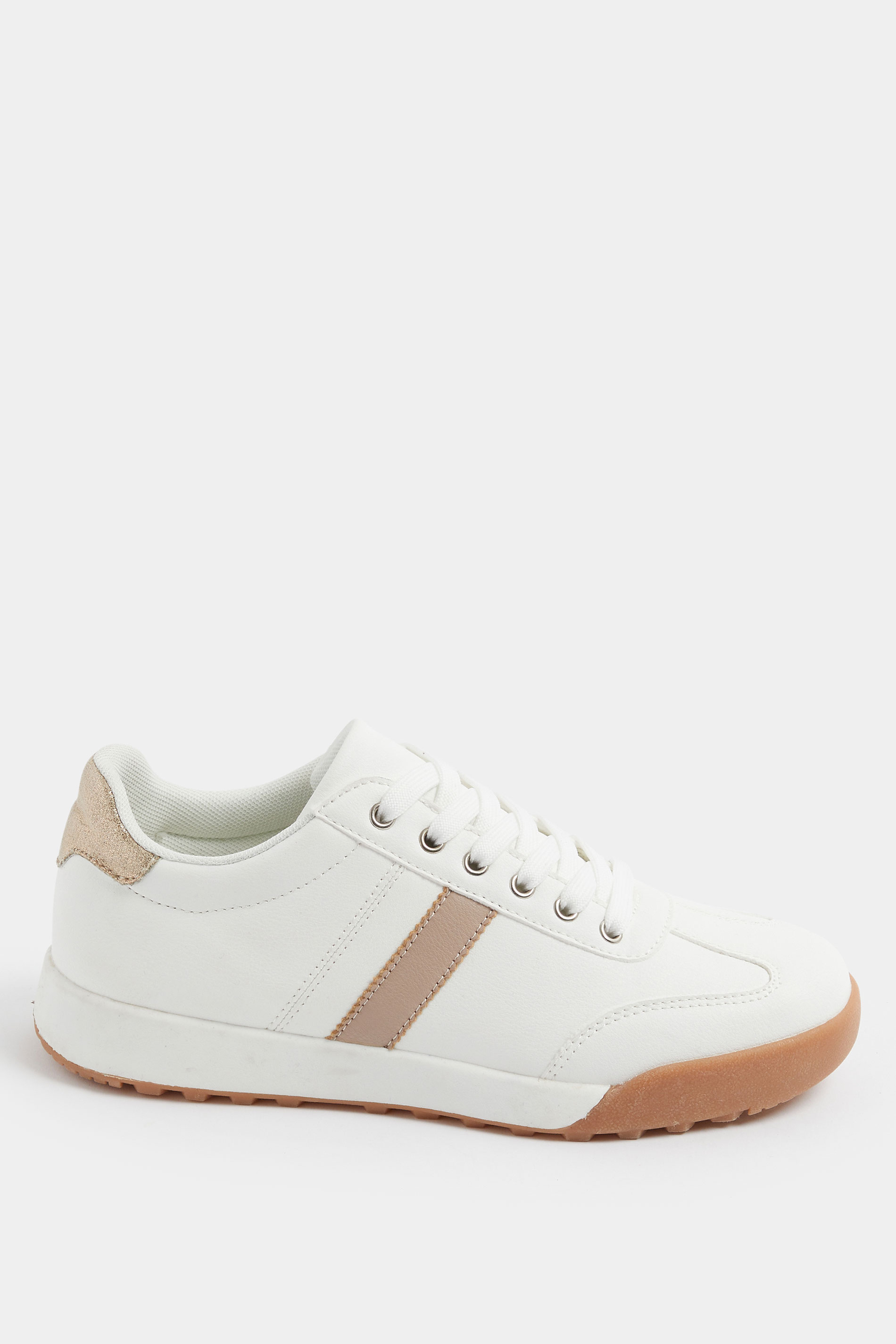 White Side Stripe Gum Sole Trainers In Extra Wide EEE Fit | Yours Clothing 2