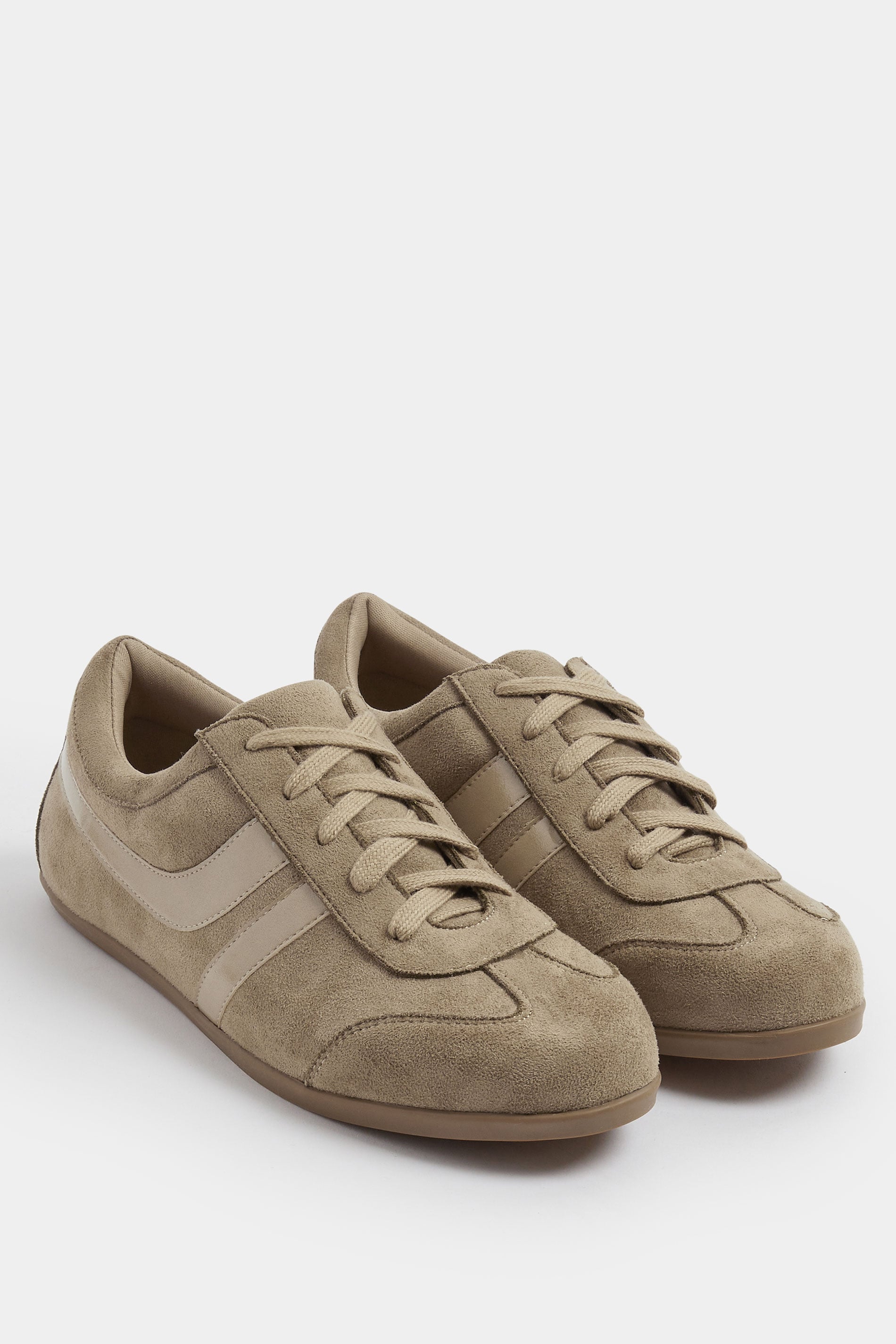 Taupe Brown Low Retro Stripe Trainers In Extra Wide EEE Fit | Yours Clothing 1