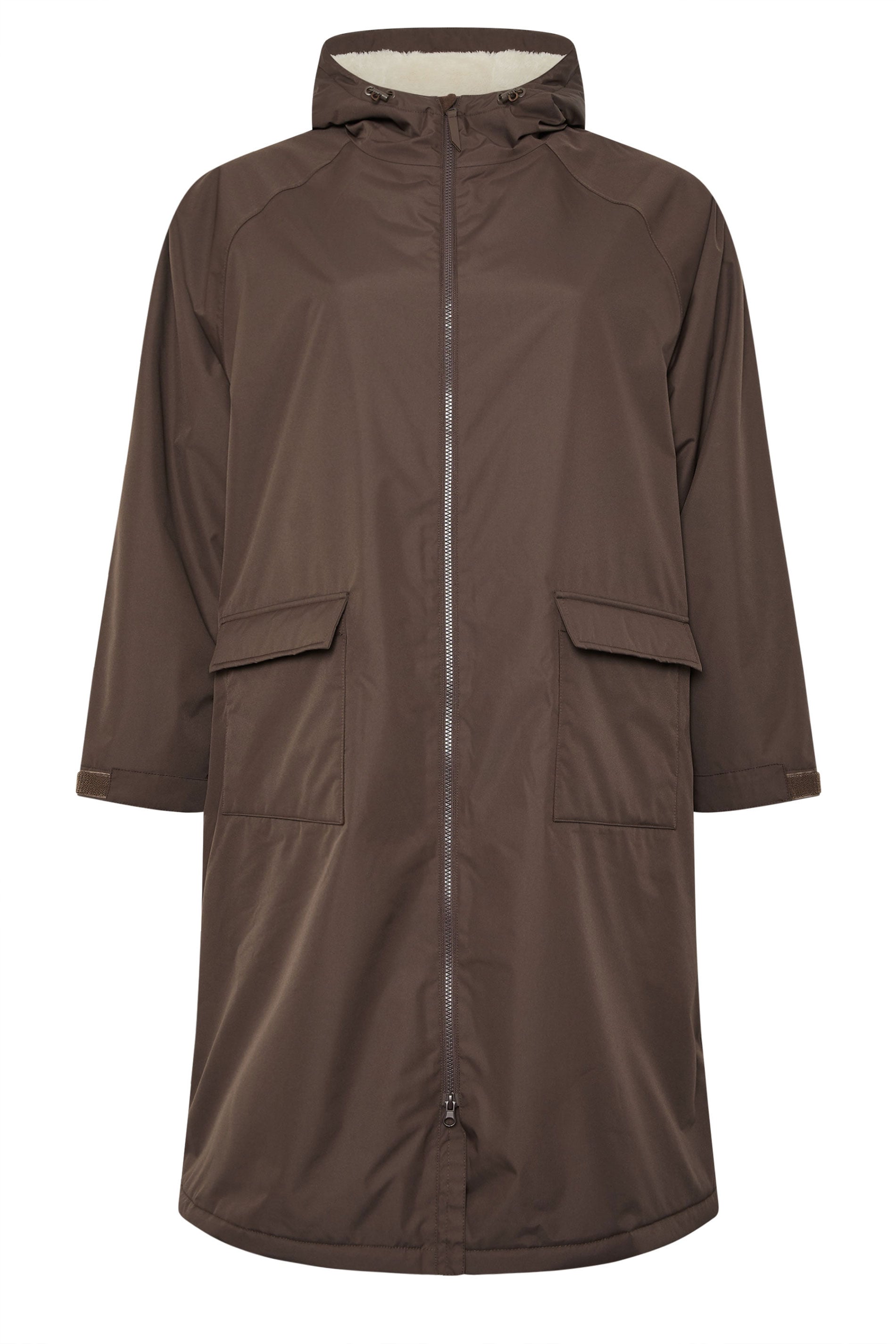 YOURS Plus Size Chocolate Brown Waterproof Fleece Lined Changing Robe | Yours Clothing 5