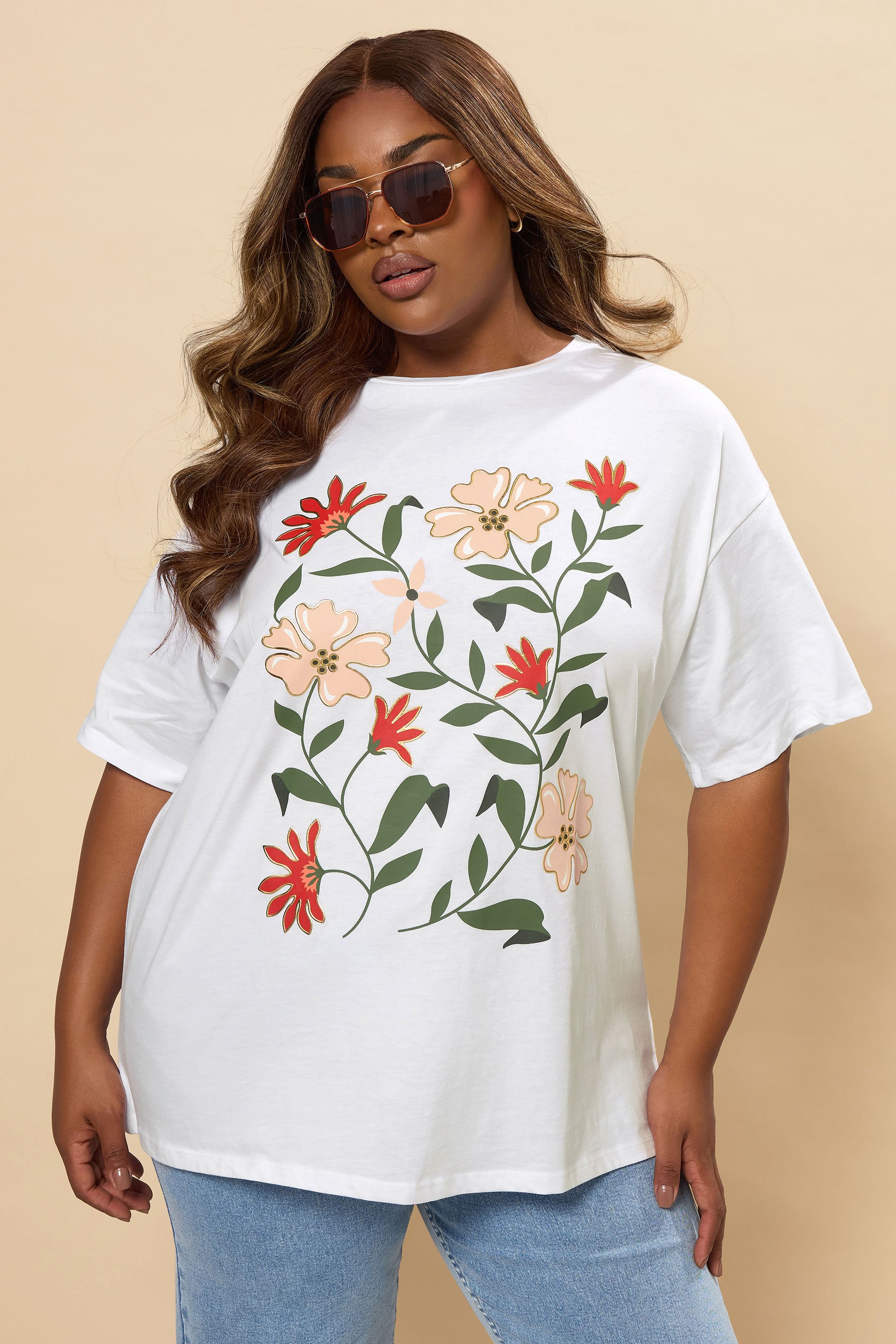 YOURS Plus Size White Floral Print T-Shirt | Yours Clothing 3