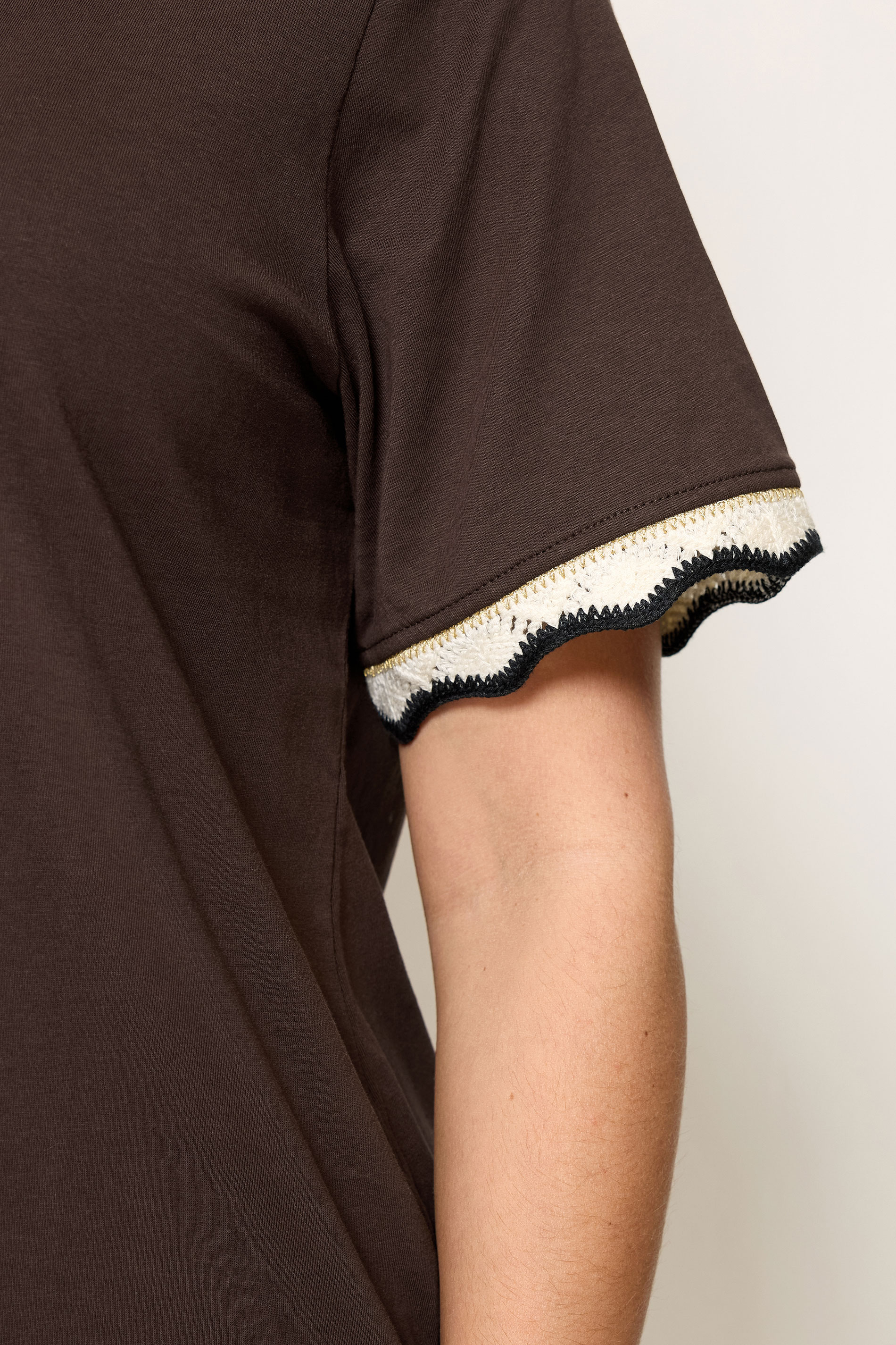 YOURS Plus Size Burnt Metallic Crochet Trim T-Shirt | Yours Clothing 4
