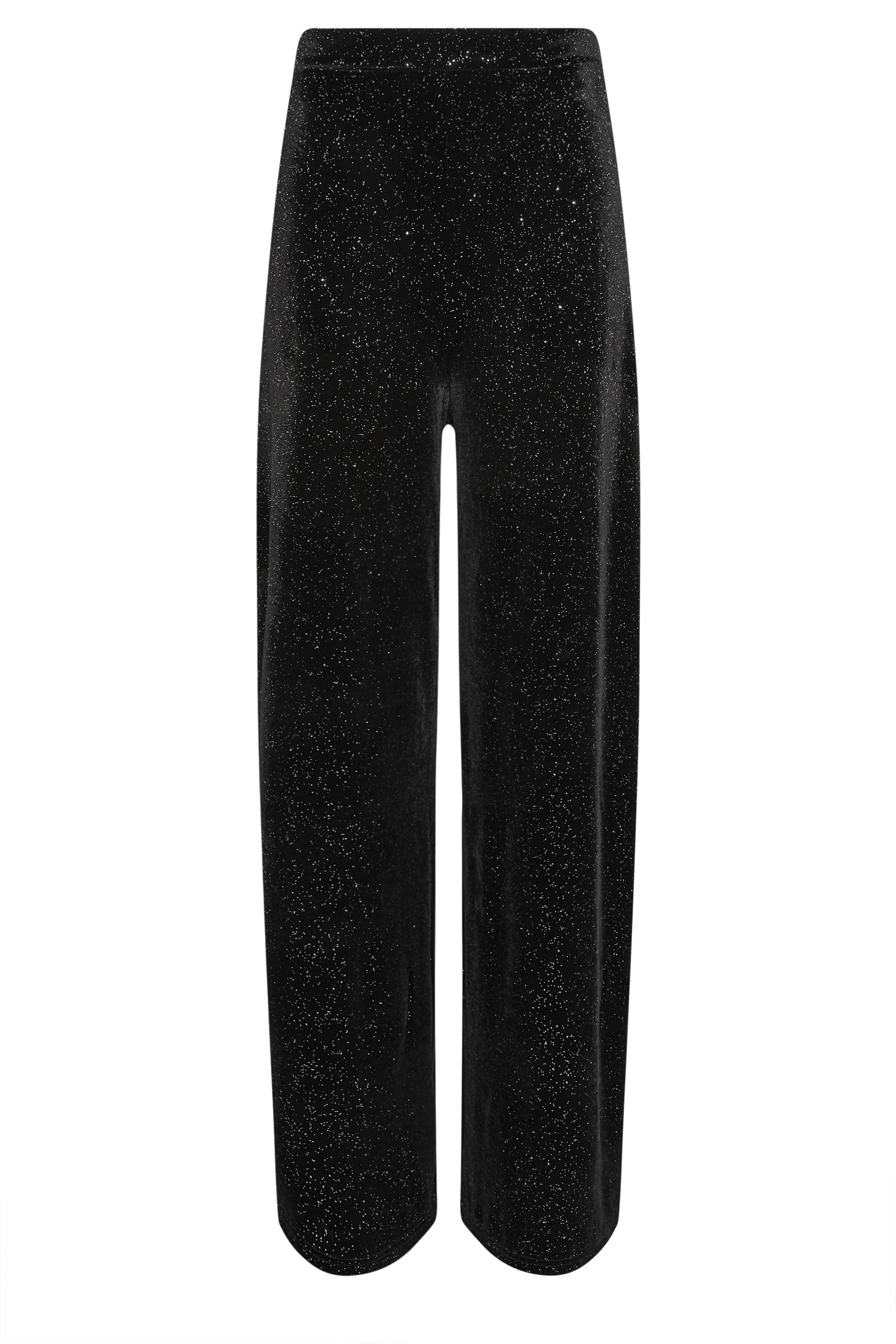 LTS Tall Black Velvet Glitter Wide Leg Trousers | Long Tall Sally  5