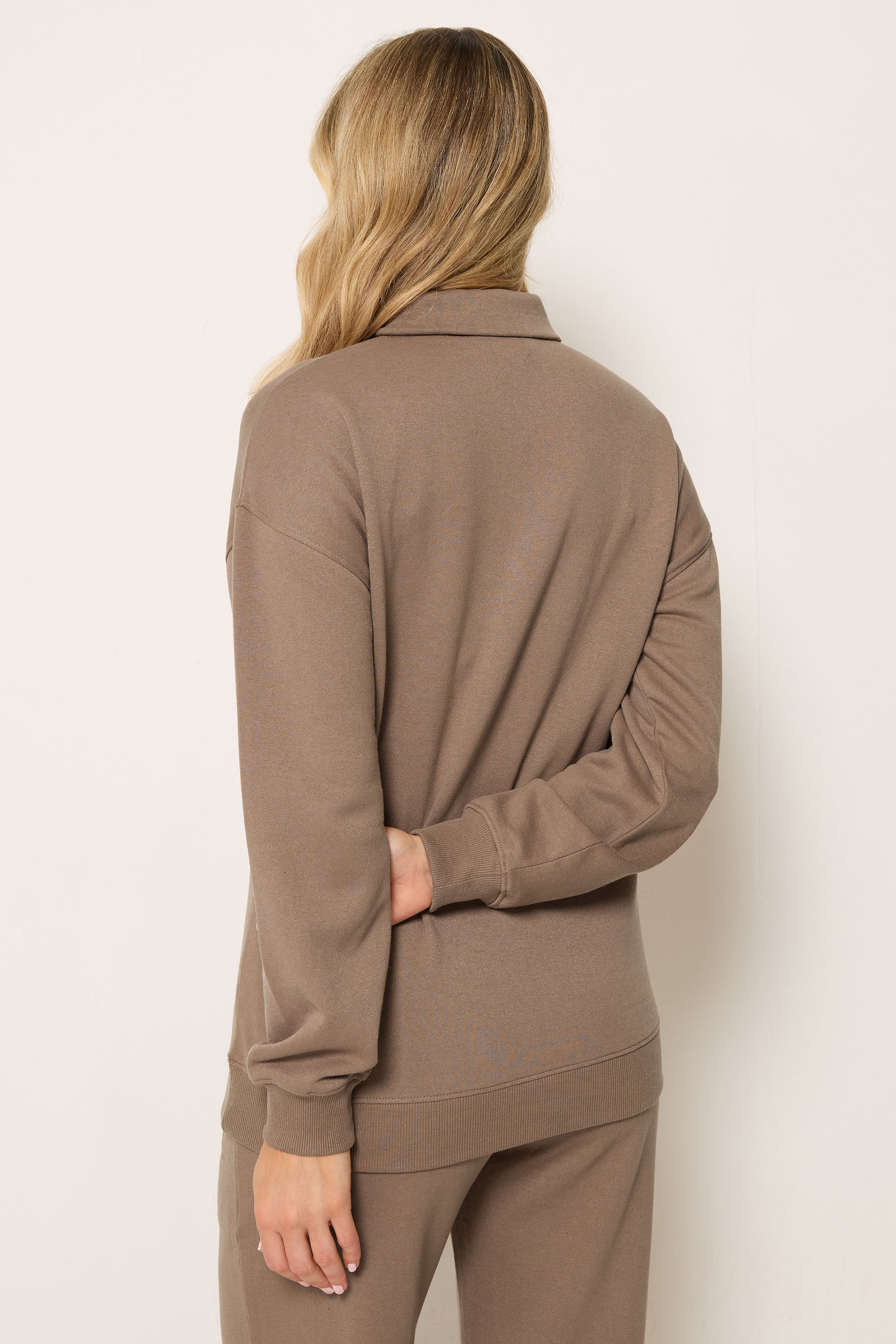 LTS Tall Women's Mocha Brown Embroidered Half Zip Sweatshirt | Long Tall Sally 2