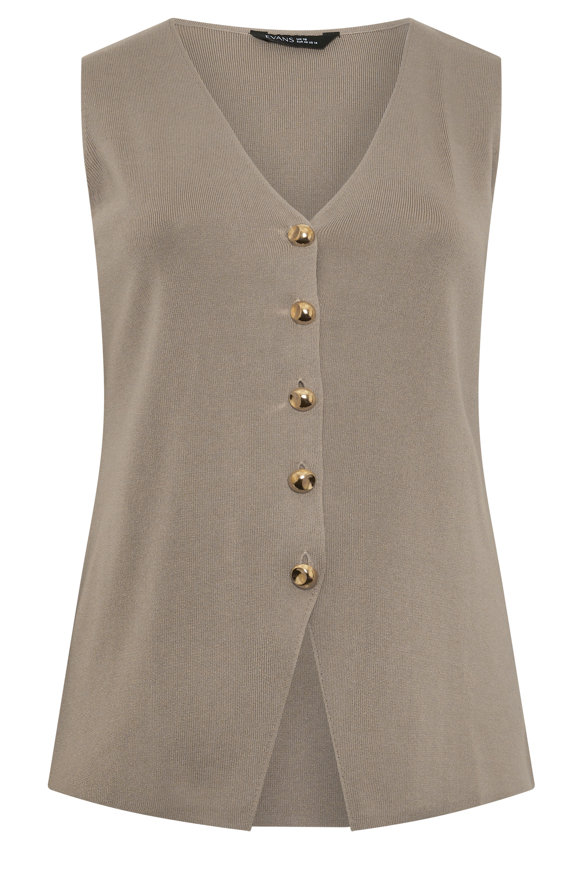 EVANS Plus Size Taupe Knitted Waistcoat | Evans 5