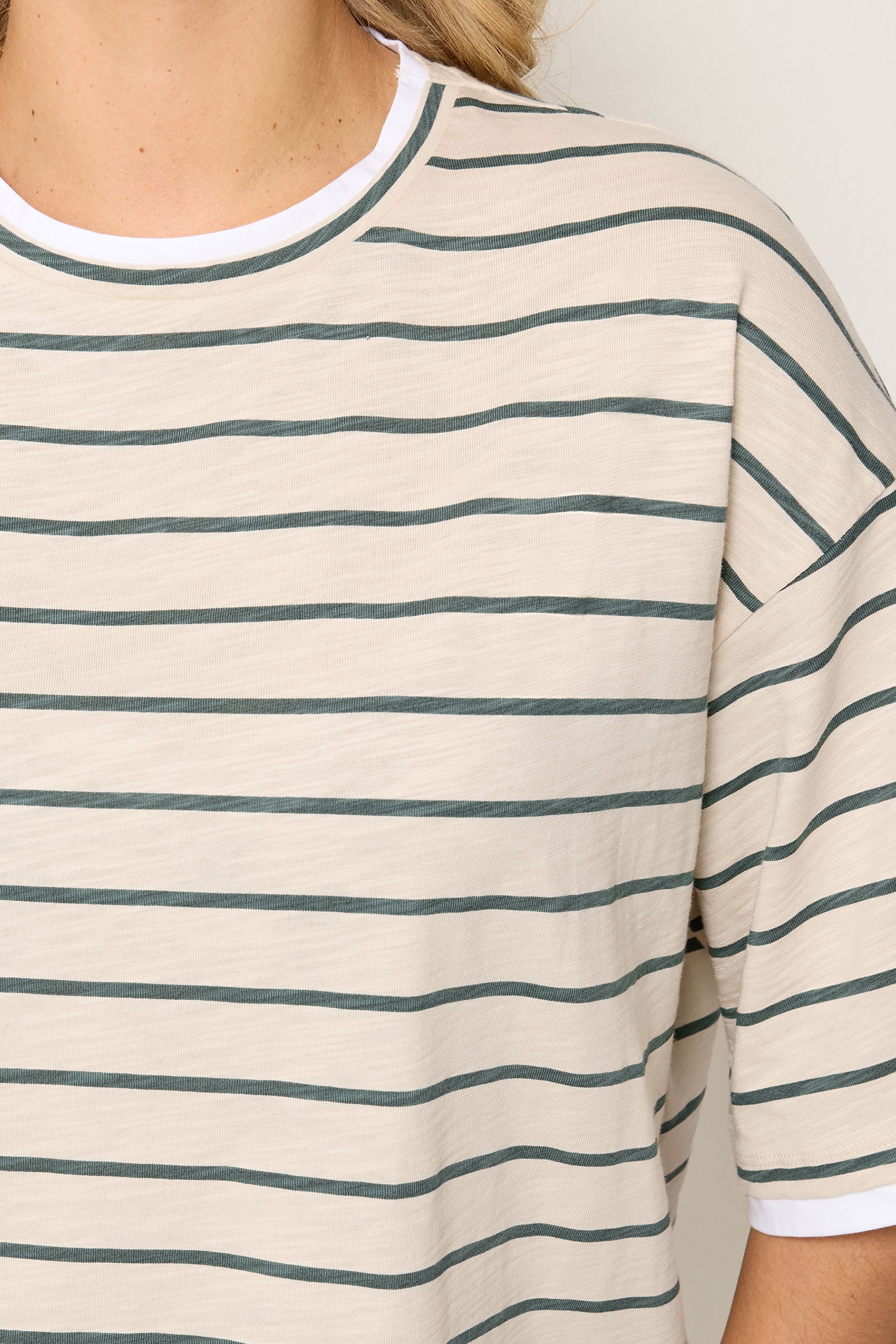 YOURS Plus Size Ivory White Stripe Ringer T-Shirt | Yours Clothing 5