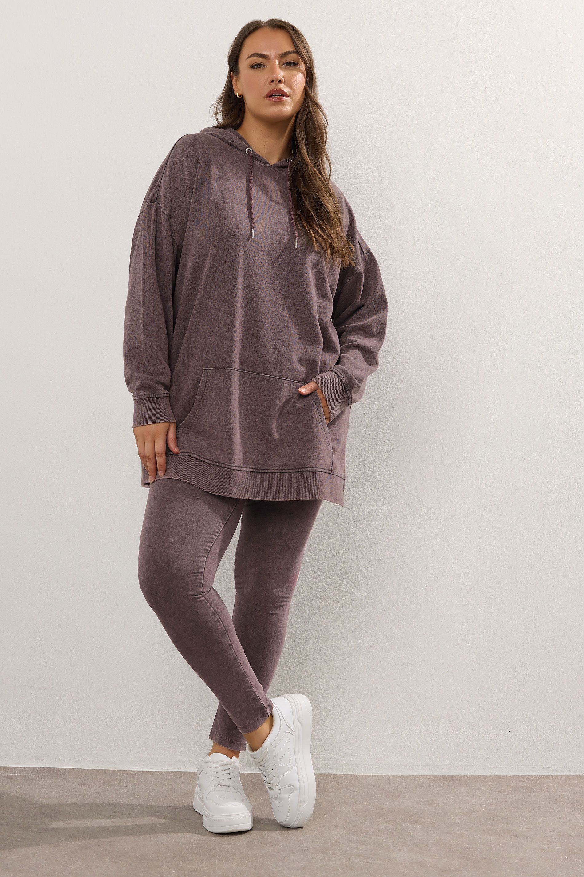 YOURS Plus Size Burgundy Red Acid Wash Hoodie | Yours Clothing 1