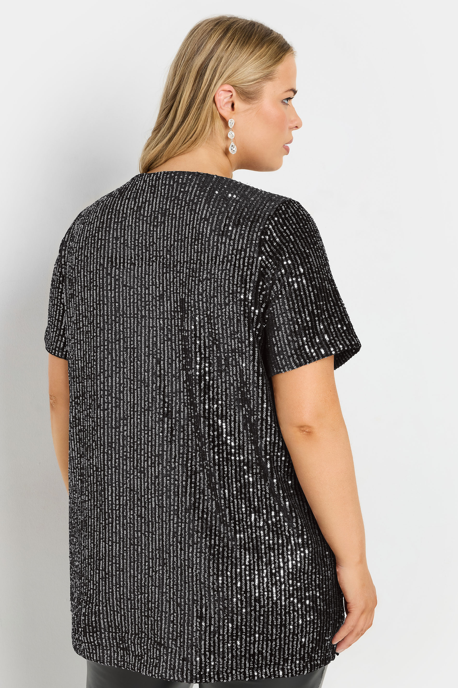 YOURS Plus Size Black & Silver Velvet Sequin Top | Yours Clothing 2