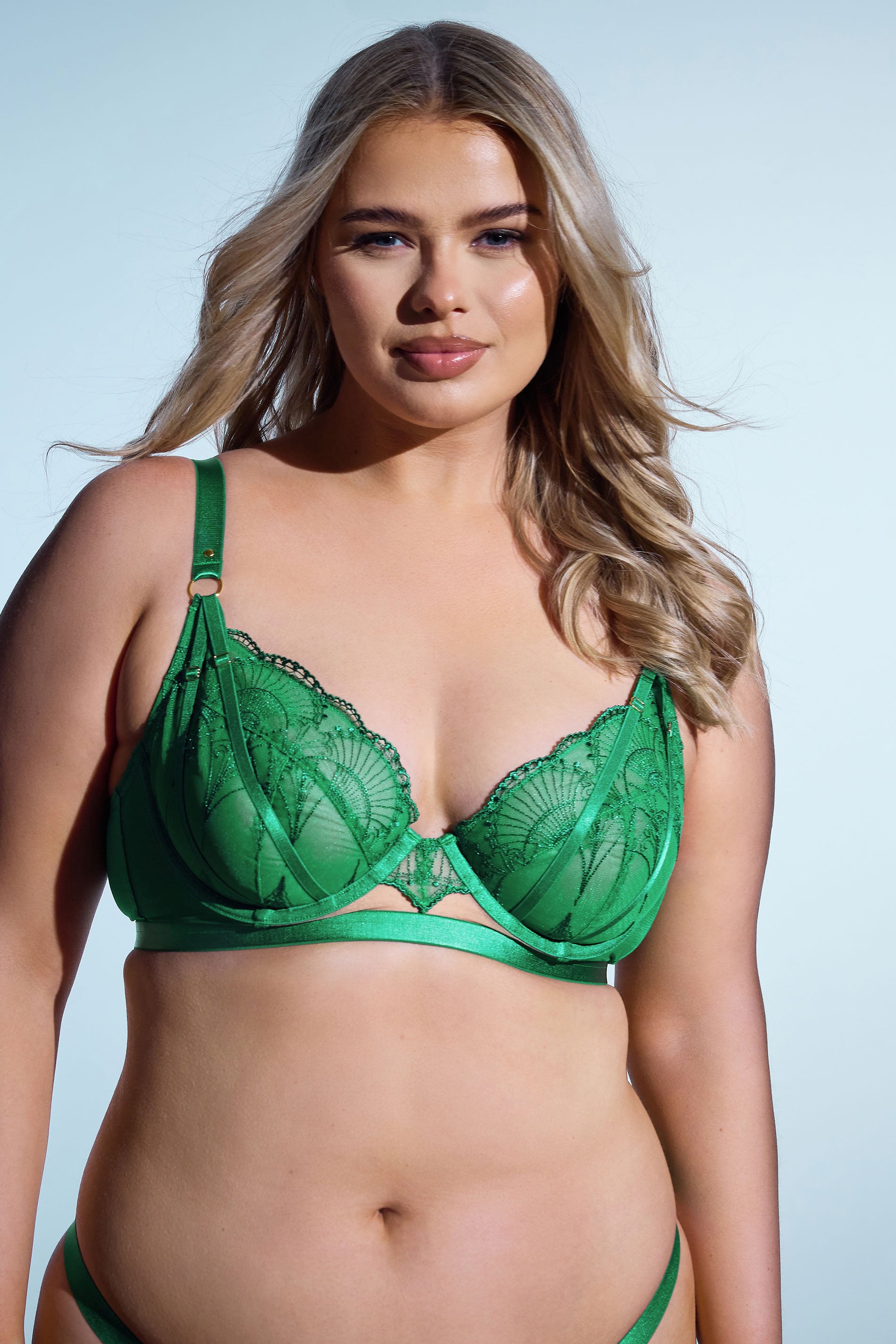 PLAYFUL PROMISES Plus Size Green Lace Embroidered Underwired Bra | Yours Clothing 3