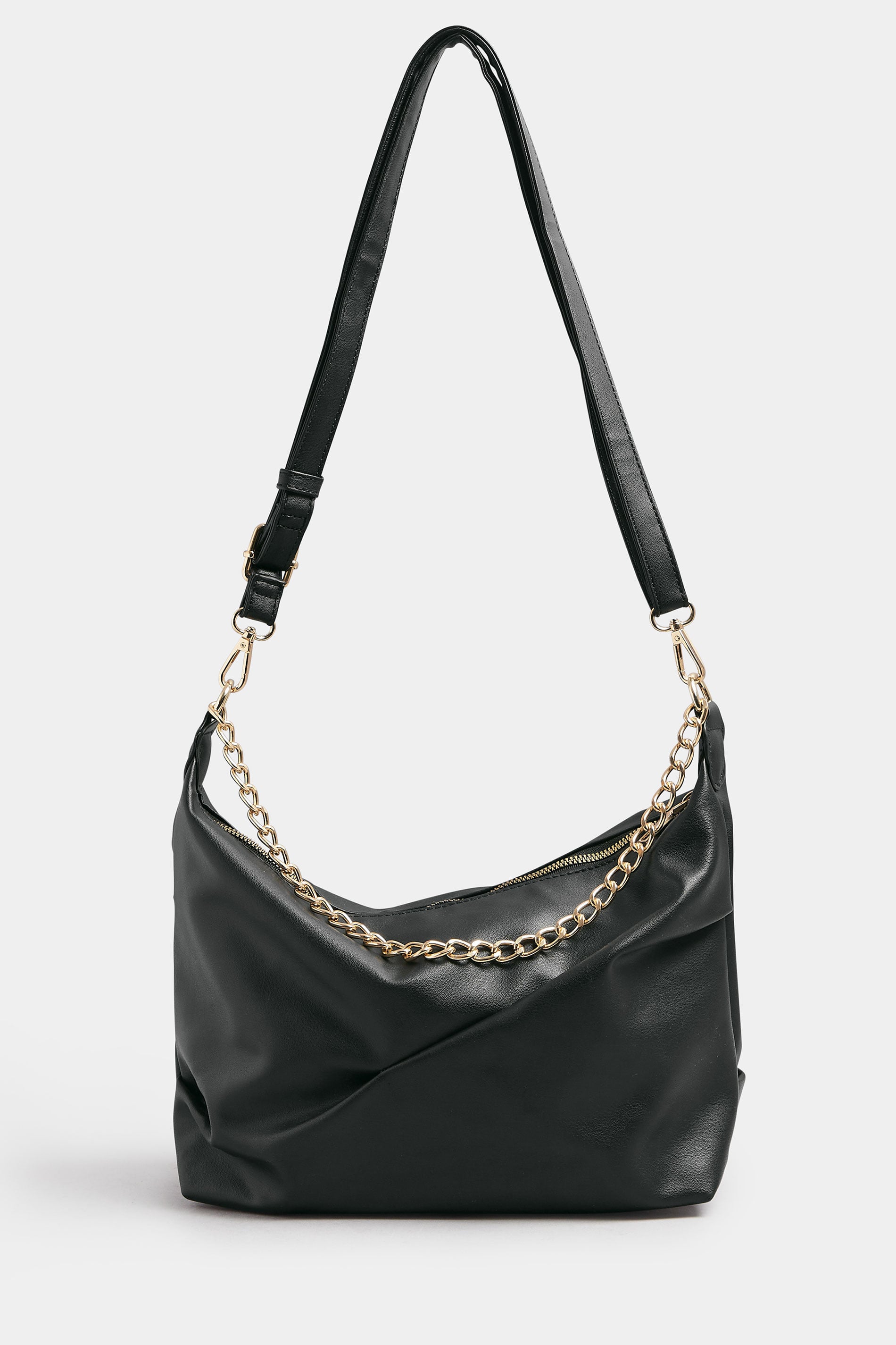 Black Ruched Chain Detail Shoulder Bag | Yours Clothing 3