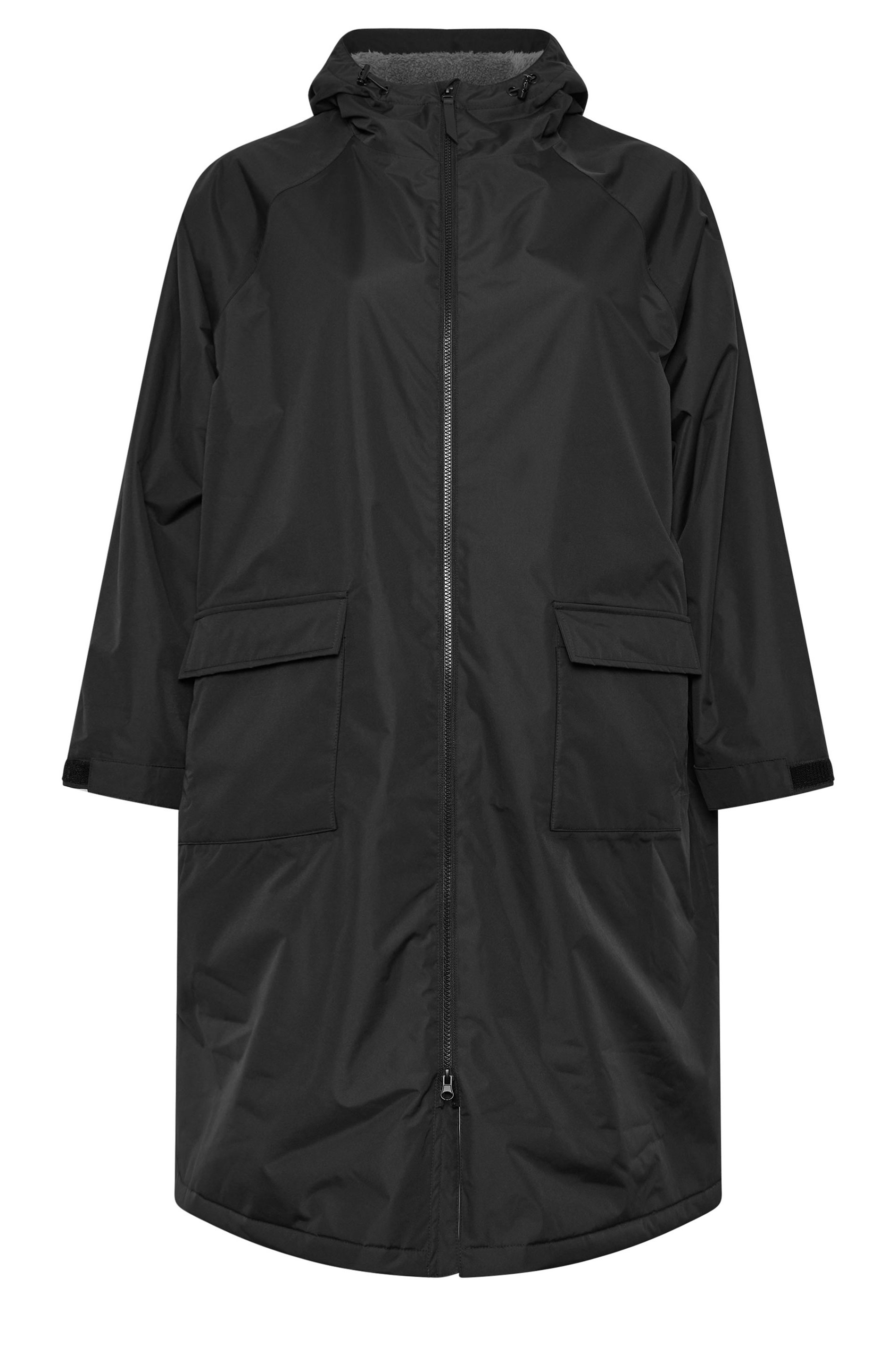YOURS Plus Size Black Waterproof Fleece Lined Changing Robe | Yours Clothing 5