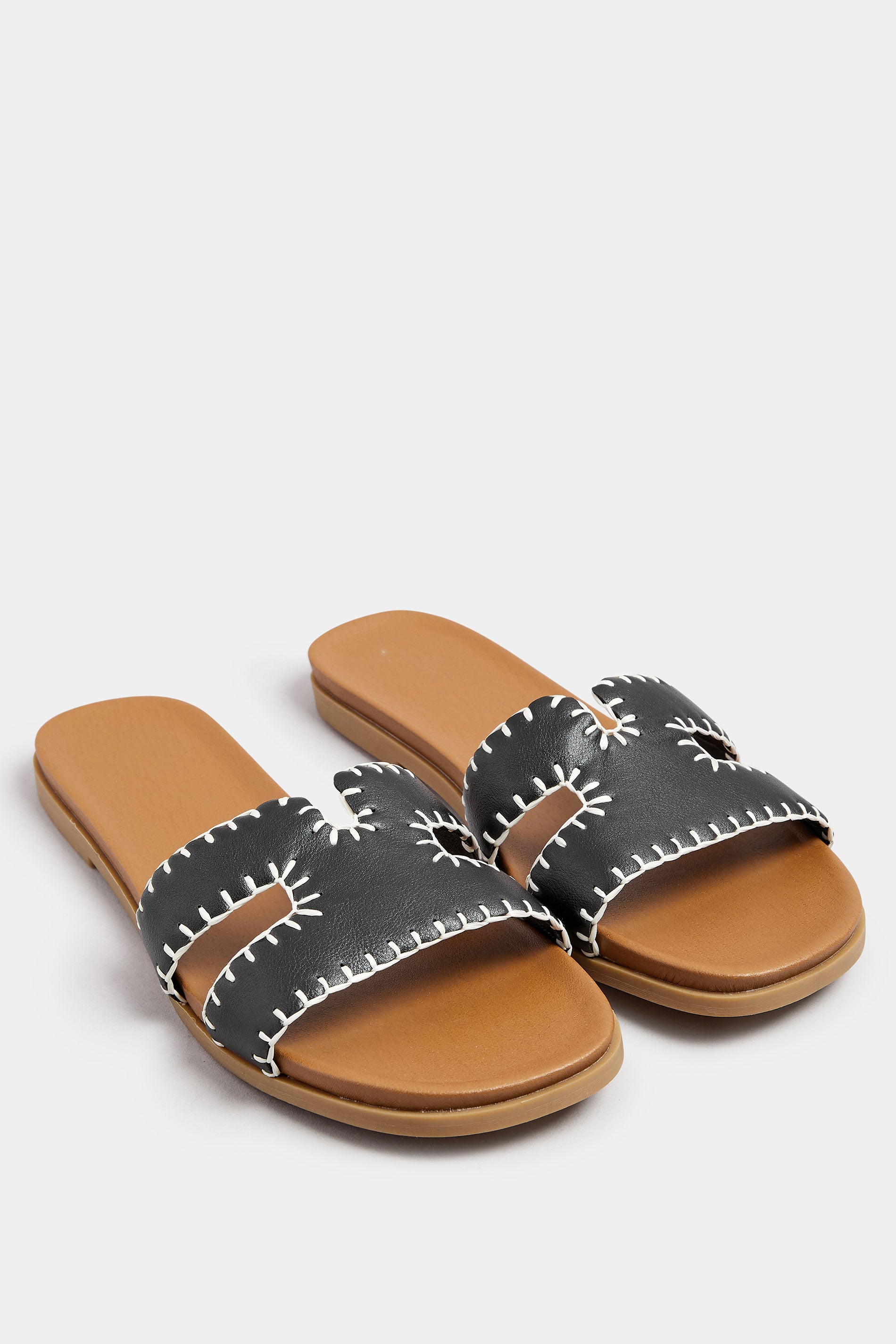 Black Faux Leather Stitched Mule Sandals In Extra Wide EEE Fit | Yours Clothing 1