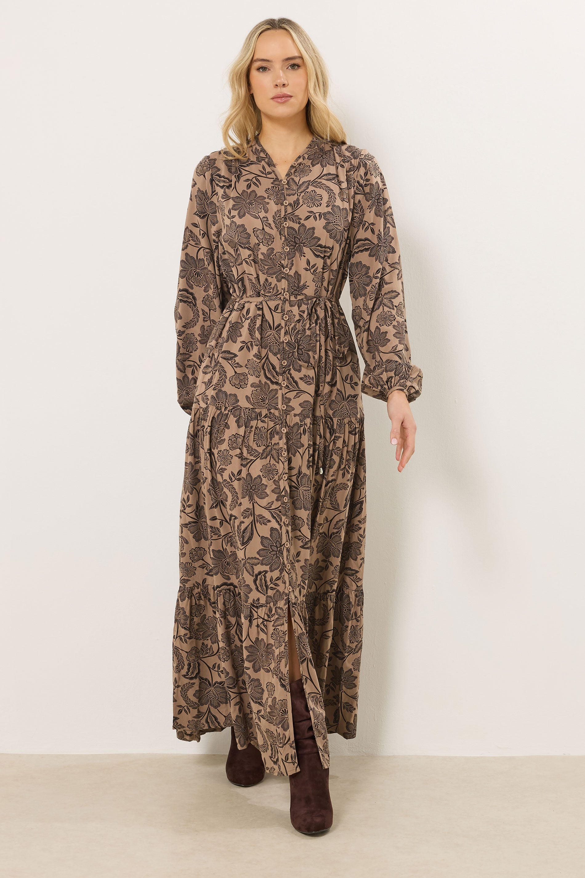 LTS Tall Women's Natural Brown Tie Waist Maxi Dress | Long Tall Sally 3