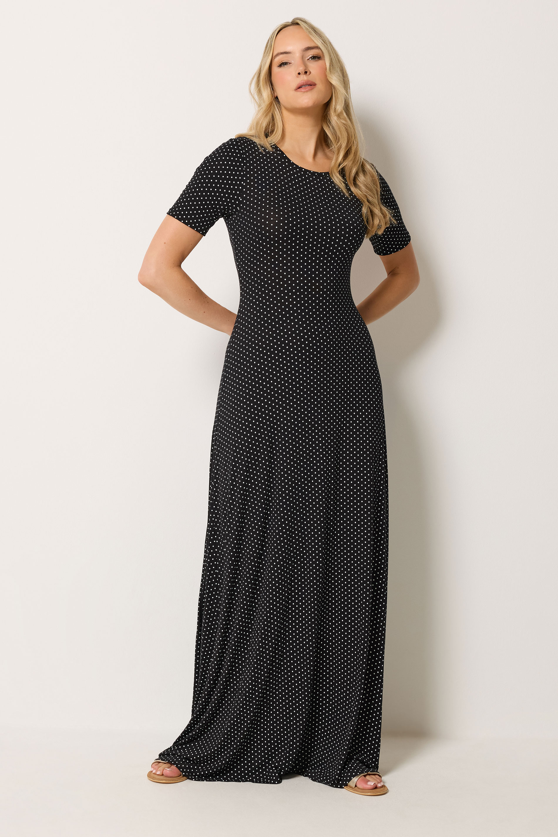 LTS Tall Women's Black Polka Dot Short Sleeve Maxi Dress | Long Tall Sally 2