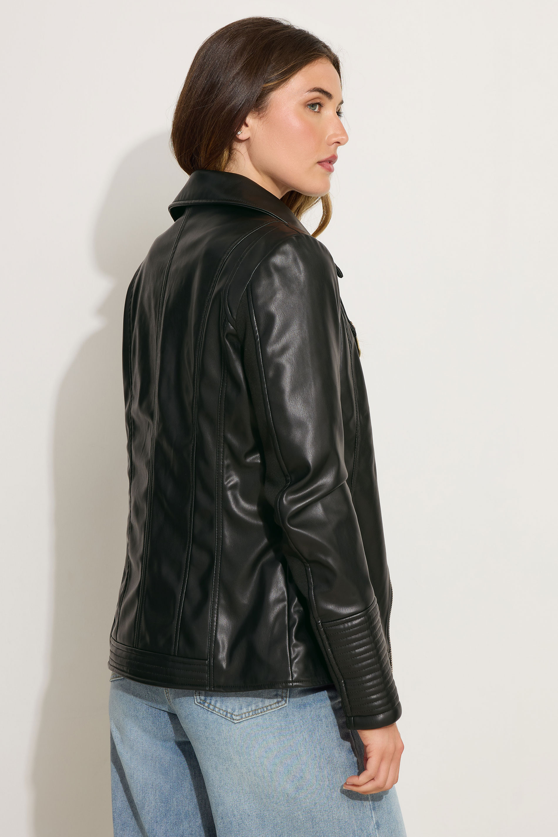 LTS Tall Black Faux Leather Biker Jacket | Long Tall Sally 2