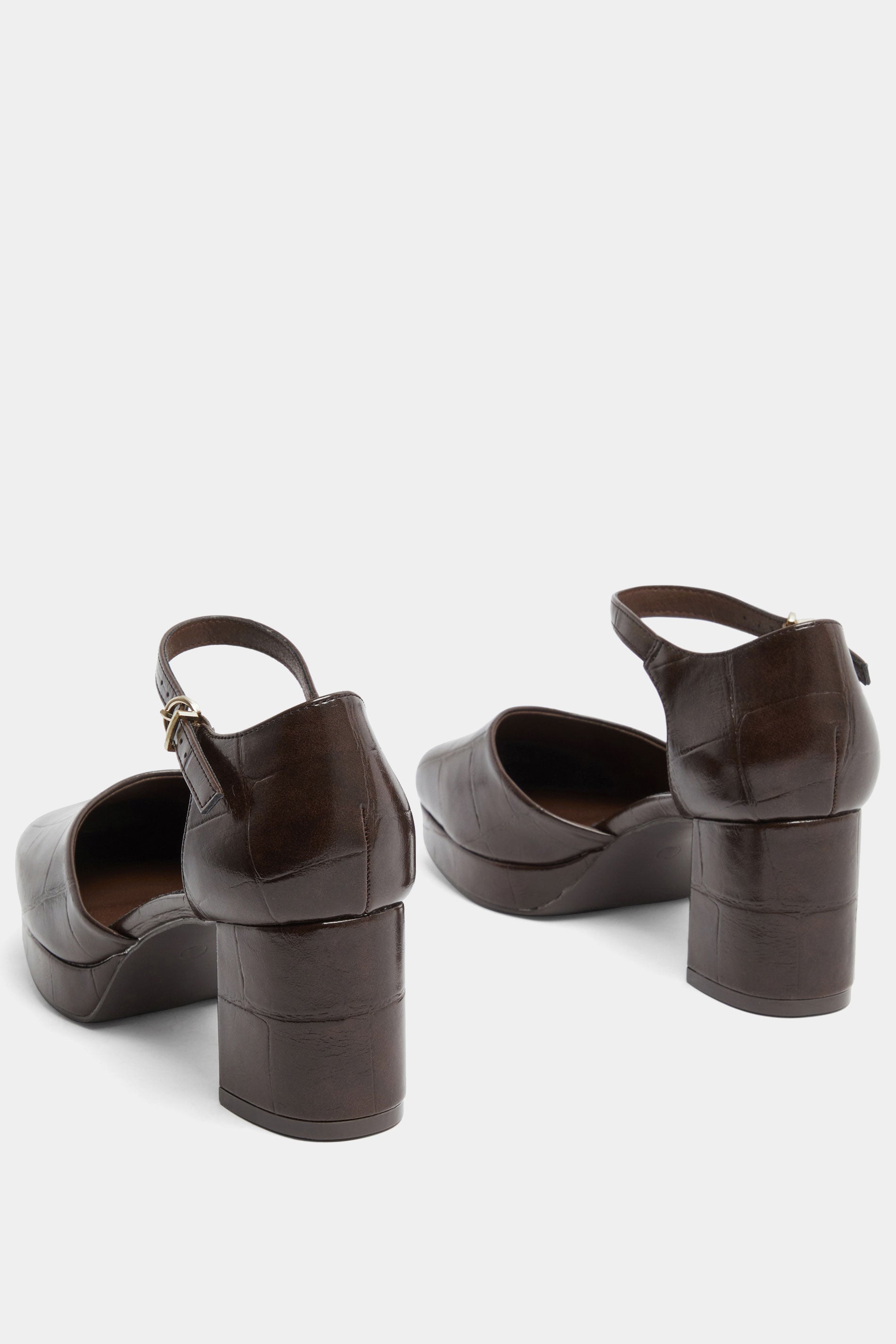 Brown Croc Faux Leather Platform Block Heels In Extra Wide EEE Fit | Yours Clothing 3
