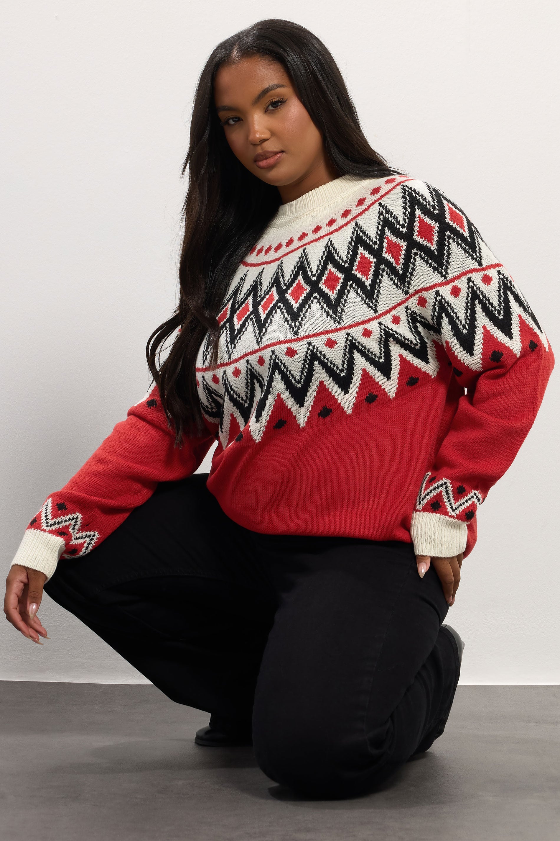 YOURS Plus Size Red Fairisle Knitted Jumper | Yours Clothing 4