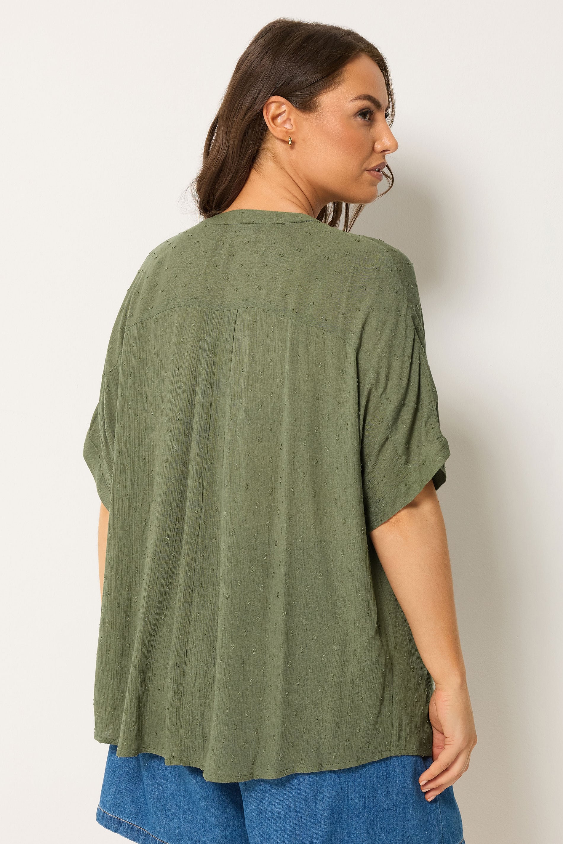 YOURS Plus Size Green Dobby Notch Neck Blouse | Yours Clothing 2