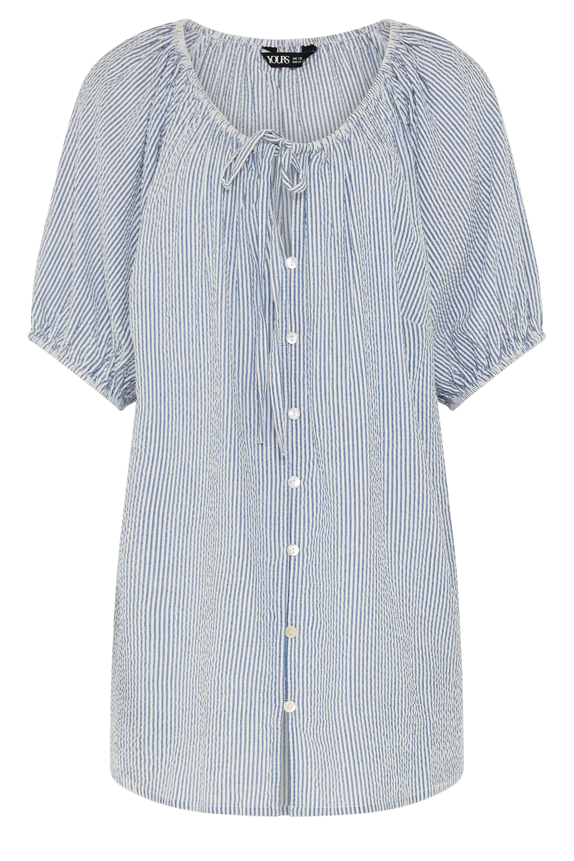 YOURS Plus Size Blue Stripe Print Puff Sleeve Blouse | Yours Clothing 5